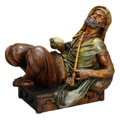 Antique Large Carved Arab Sculpture with Coffee and Pipe, Vienna, circa 1900