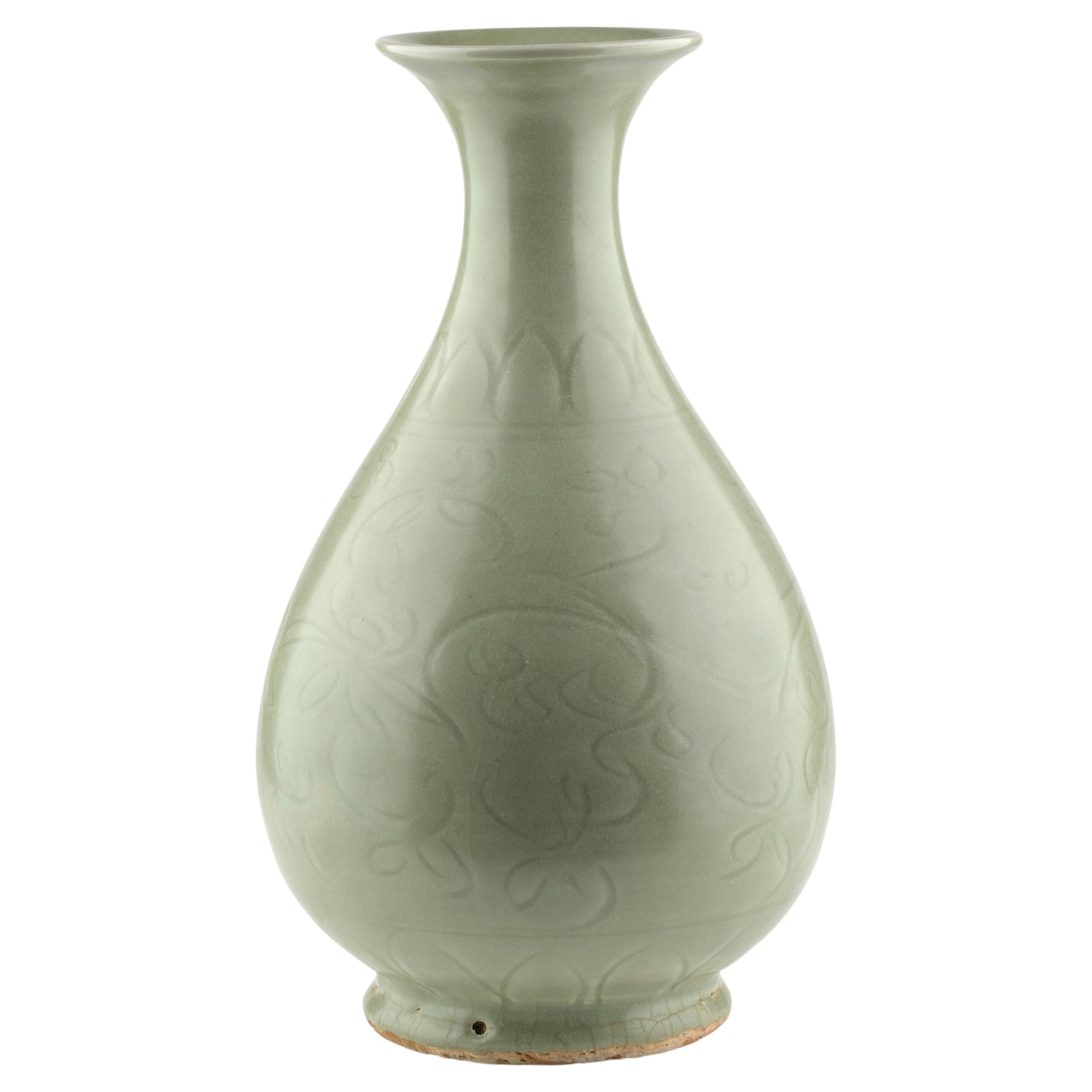 A Large Carved Longquan Celadon Yuhuchunping, Yuan-Ming Dynasty