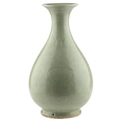A Large Carved Longquan Celadon Yuhuchunping, Yuan-Ming Dynasty