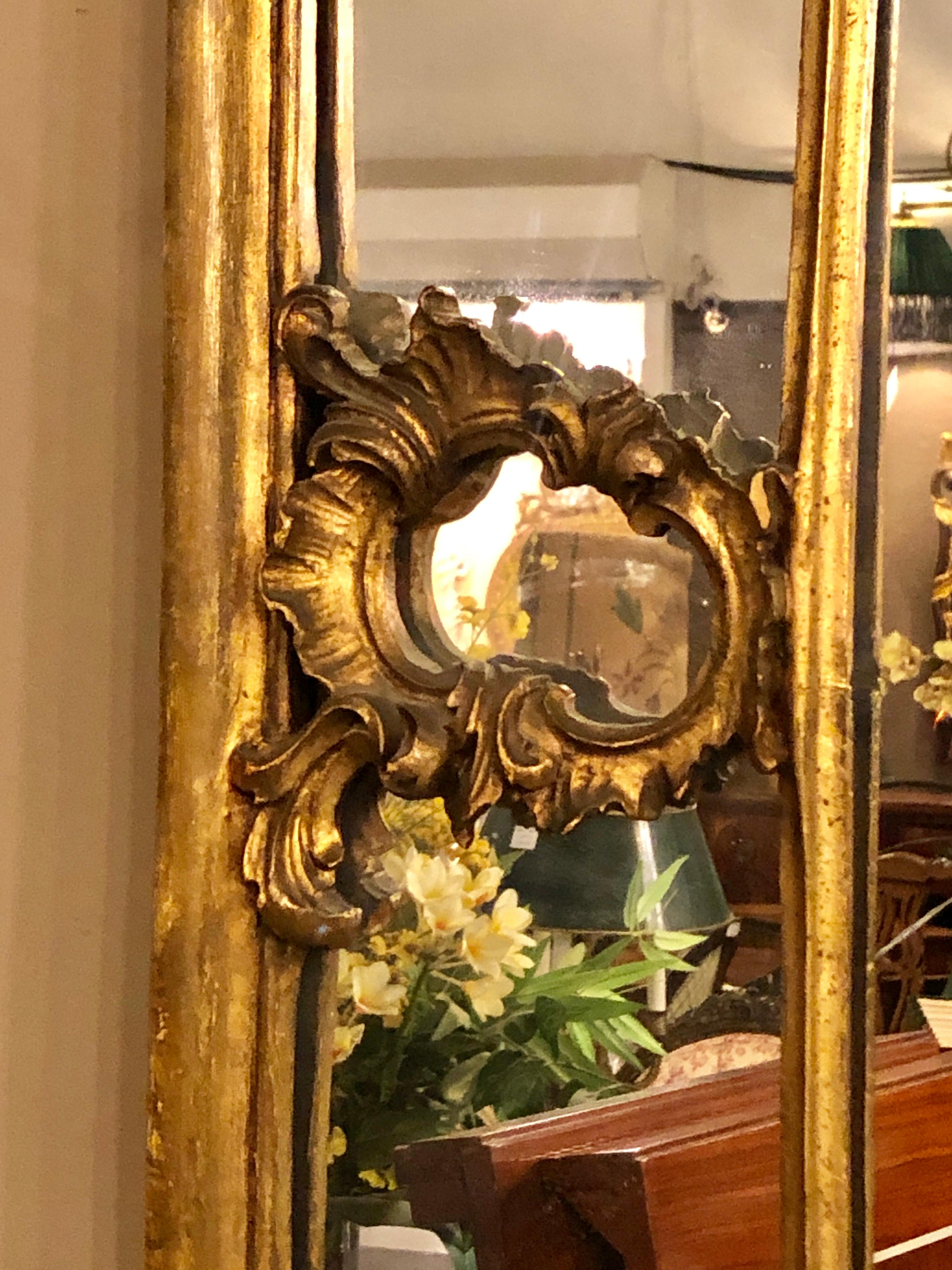 Large Carved Louis XVI Style French Gilt Gold over the Mantle or Wall Mirror 5