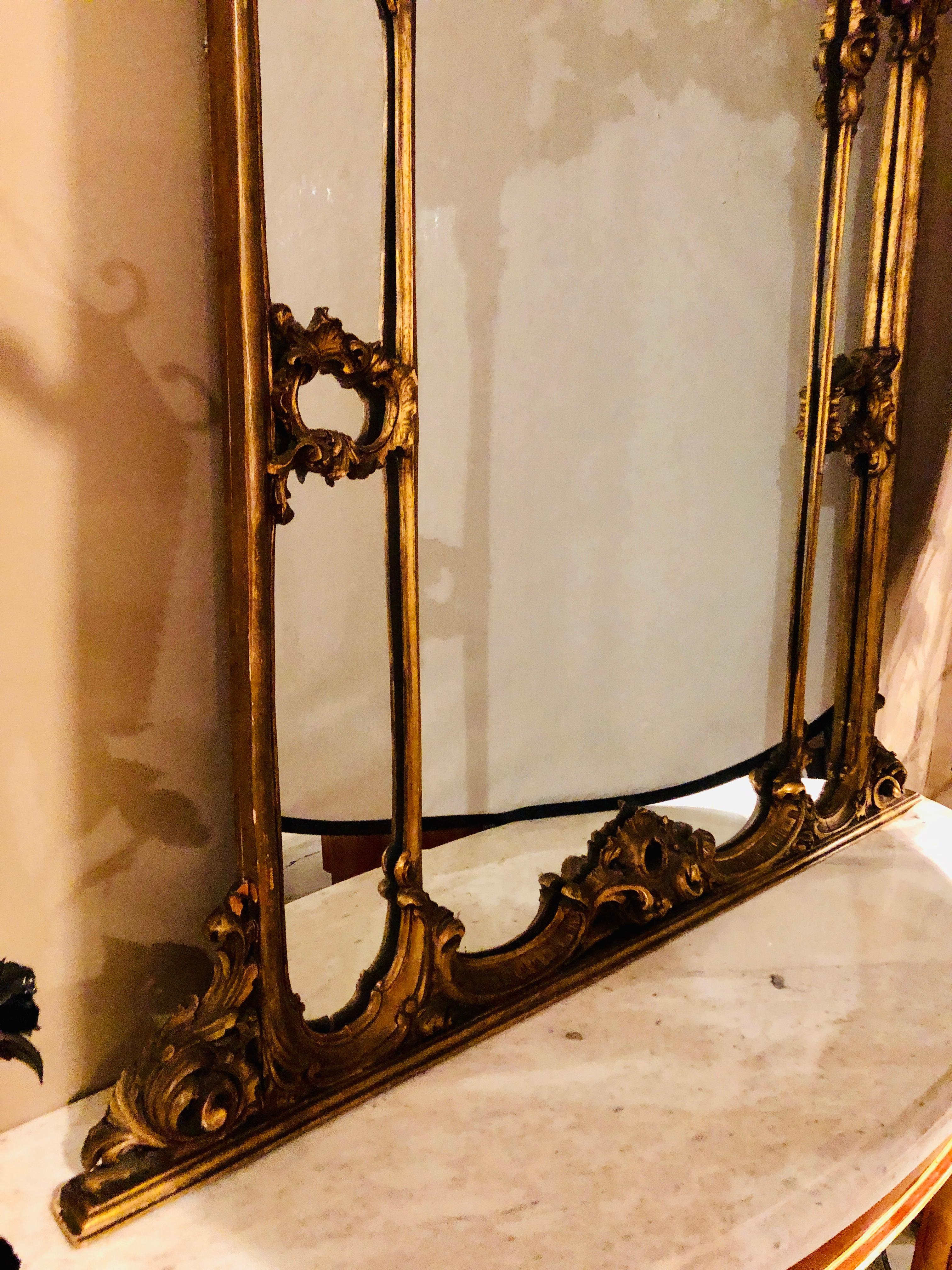 Large Carved Louis XVI Style French Gilt Gold over the Mantle or Wall Mirror 7