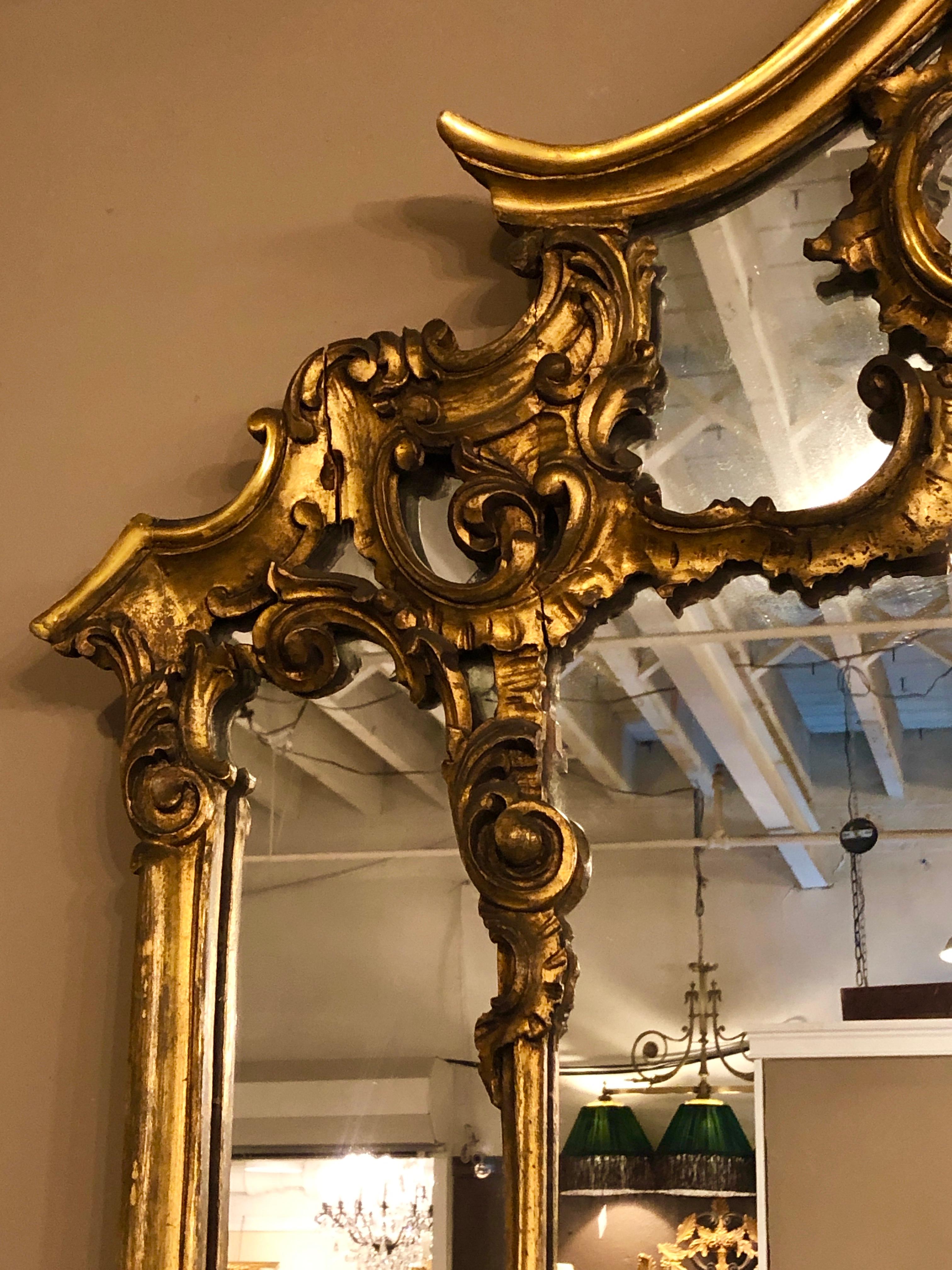 20th Century Large Carved Louis XVI Style French Gilt Gold over the Mantle or Wall Mirror