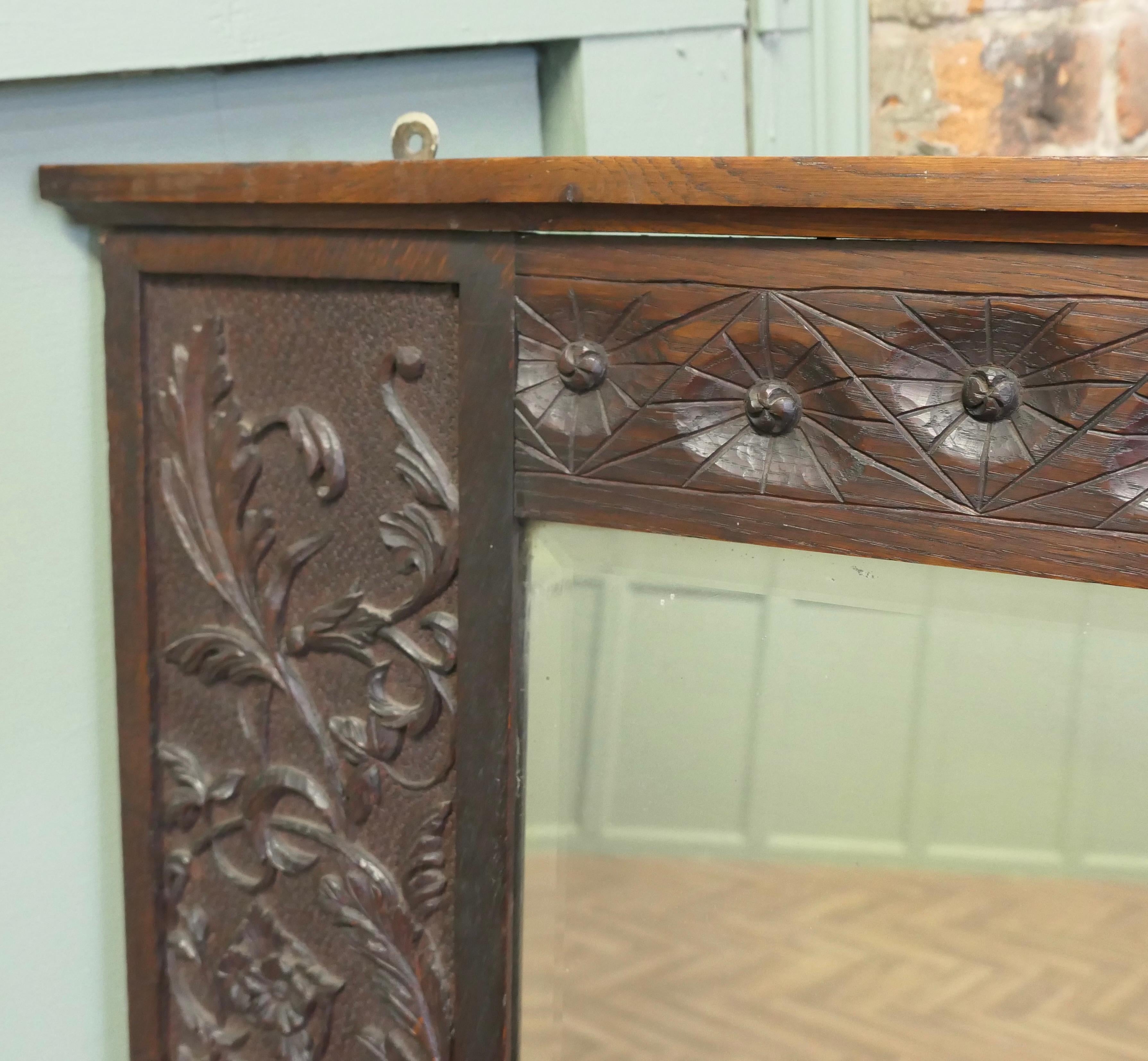 19th Century A Large Carved Oak Wall Mirror  The wide Oak Mirror Frame is Beautifully Carved For Sale