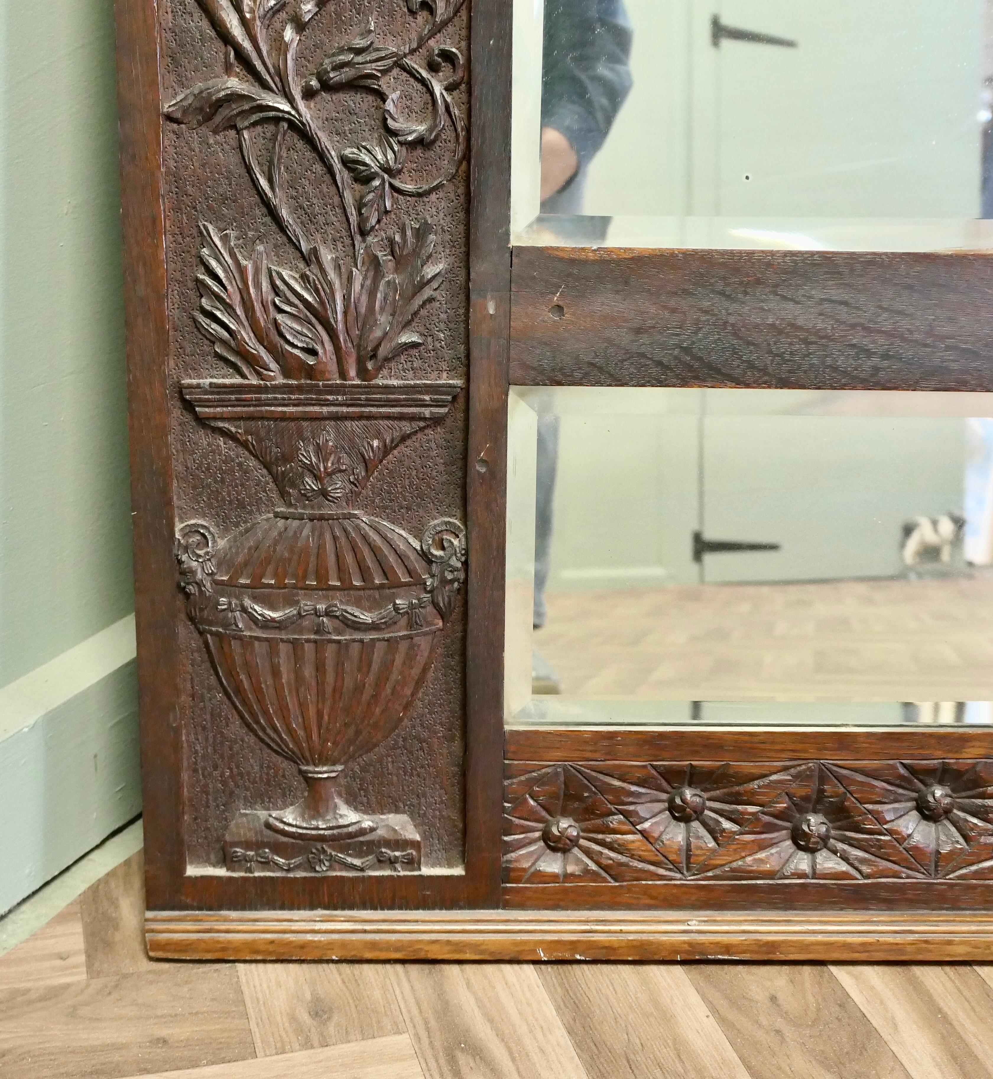 A Large Carved Oak Wall Mirror  The wide Oak Mirror Frame is Beautifully Carved For Sale 2