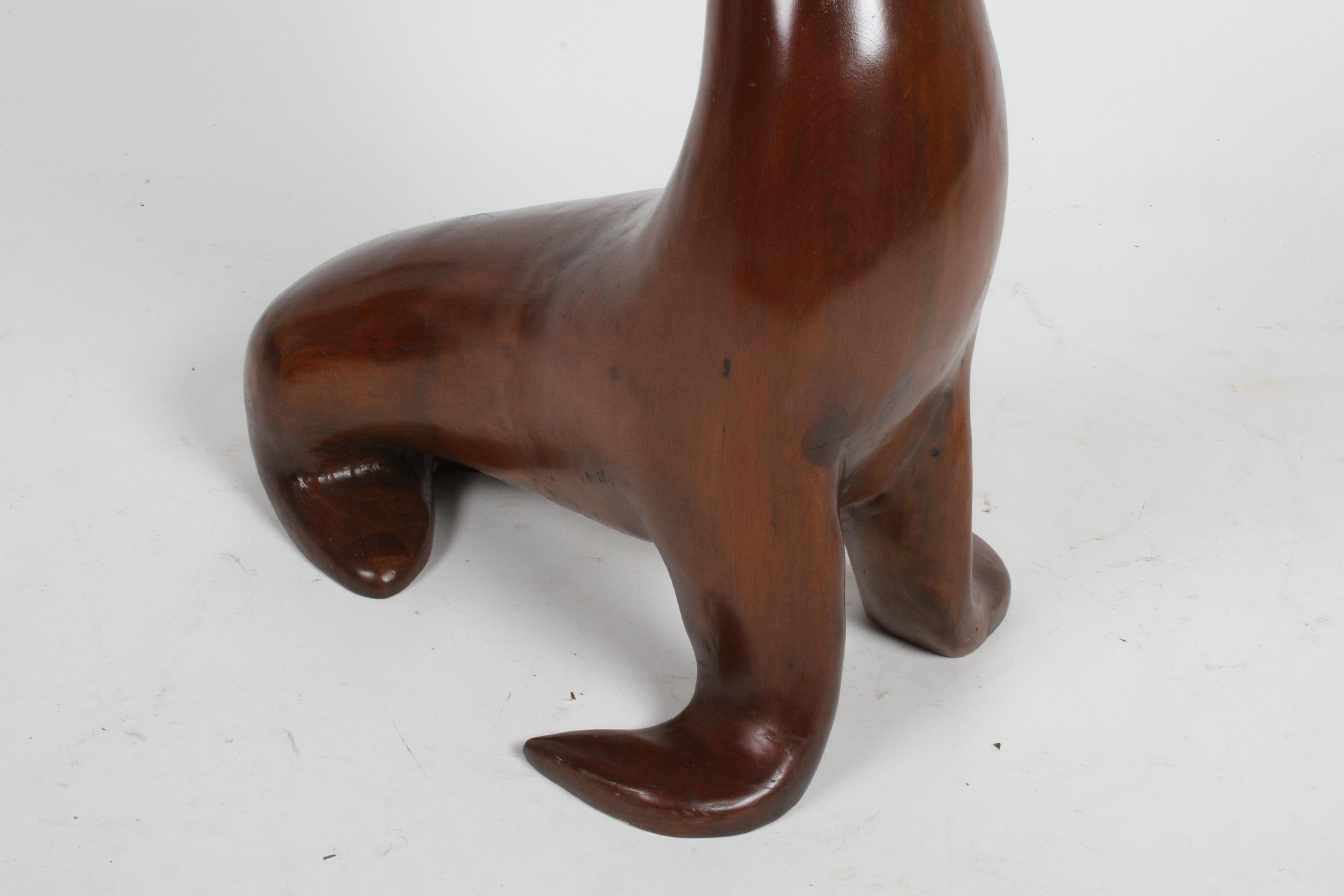Large Carved Sculptural Sea Lion or Seal in Elmwood Balancing a Brass Ball For Sale 6