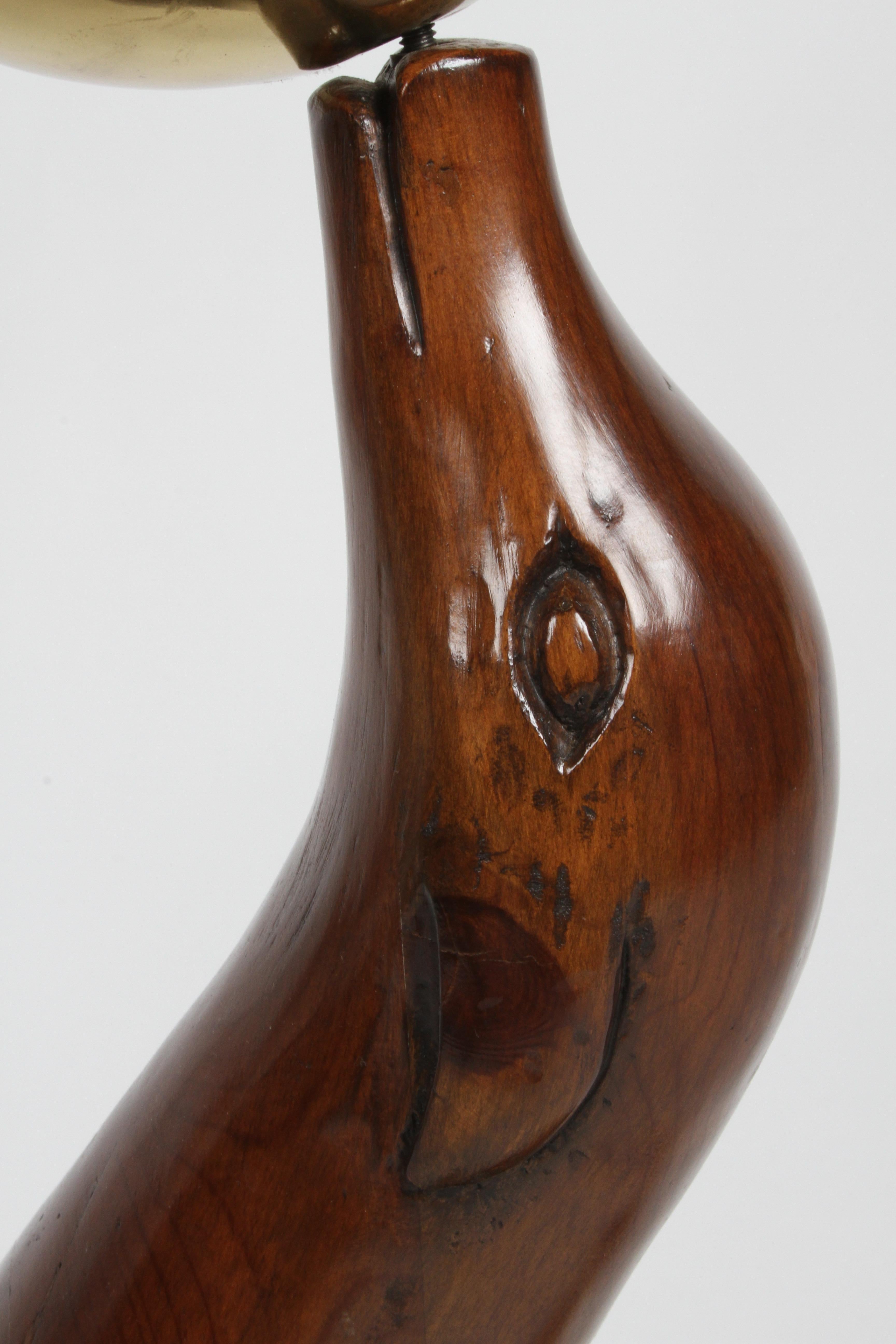 Late 20th Century Large Carved Sculptural Sea Lion or Seal in Elmwood Balancing a Brass Ball For Sale