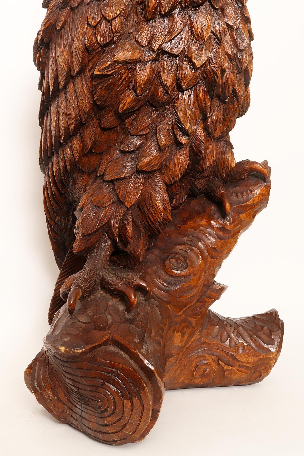 Large Carved Sculpture Depicting an Owl, Brienz, 1880 3