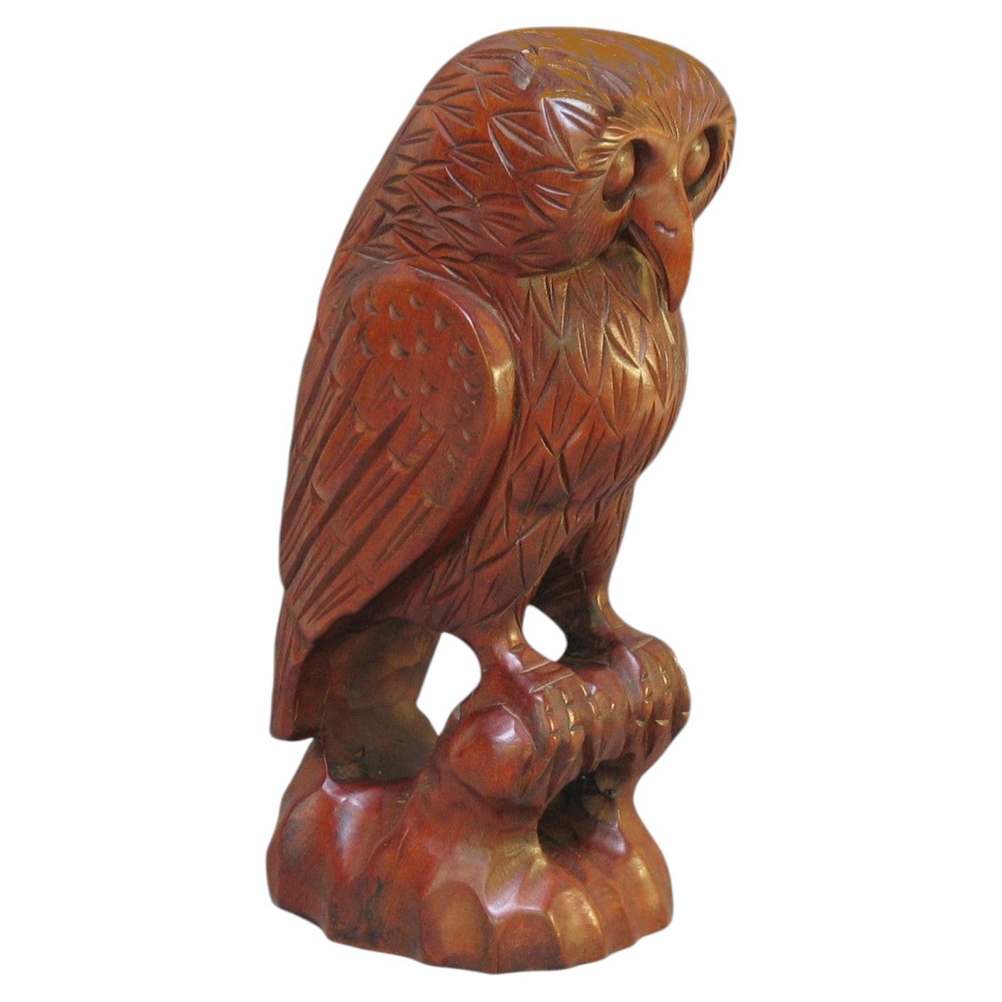 A Large Carved Walnut Figure of an Owl For Sale