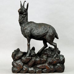 Large Carved Wood Chamois Sculpture, Black Forest, circa 1900