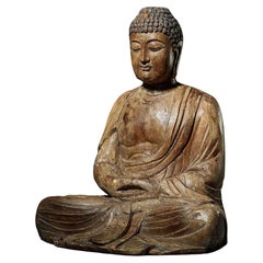 A Large Carved Wooden Figure Of Buddha, Ming Dynasty