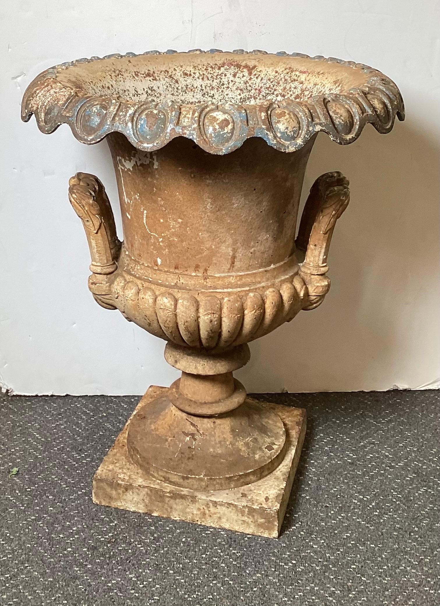 Large Cast Iron Campana Garden Urn, circa 1860 For Sale 1