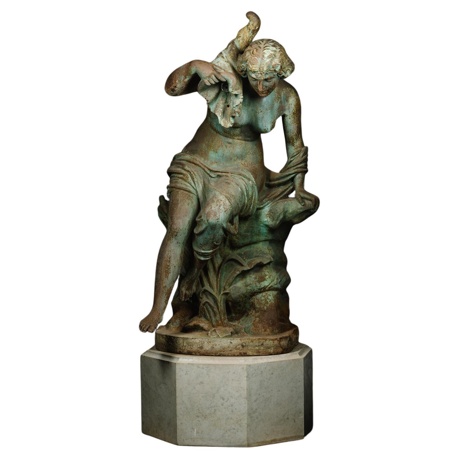 A Large Cast Iron Fountain Figure of a Water Nymph, By J.J. Ducel, Paris For Sale