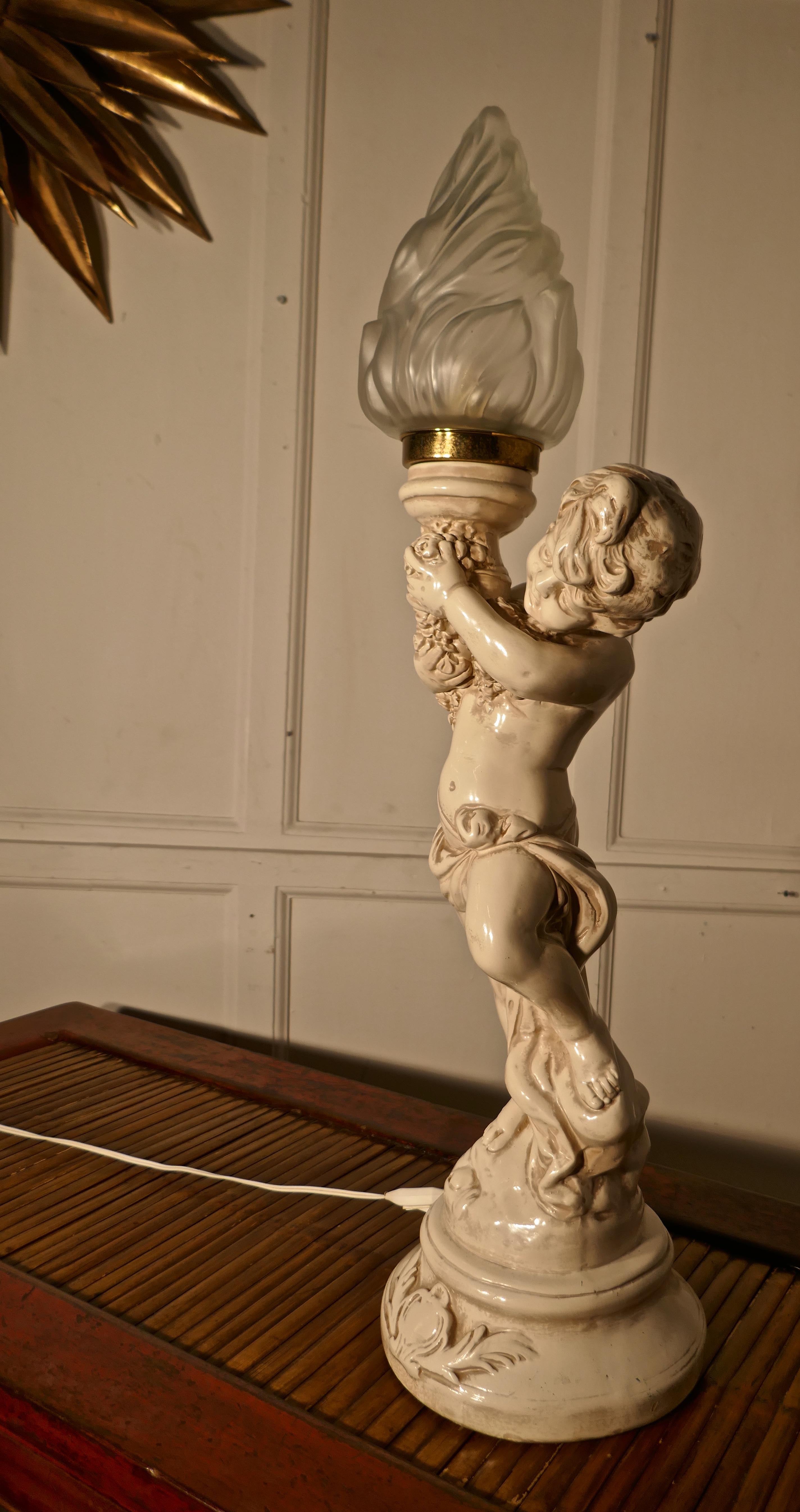 Baroque Revival Art Deco Cherub or Putti Table Lamp in the Form   For Sale