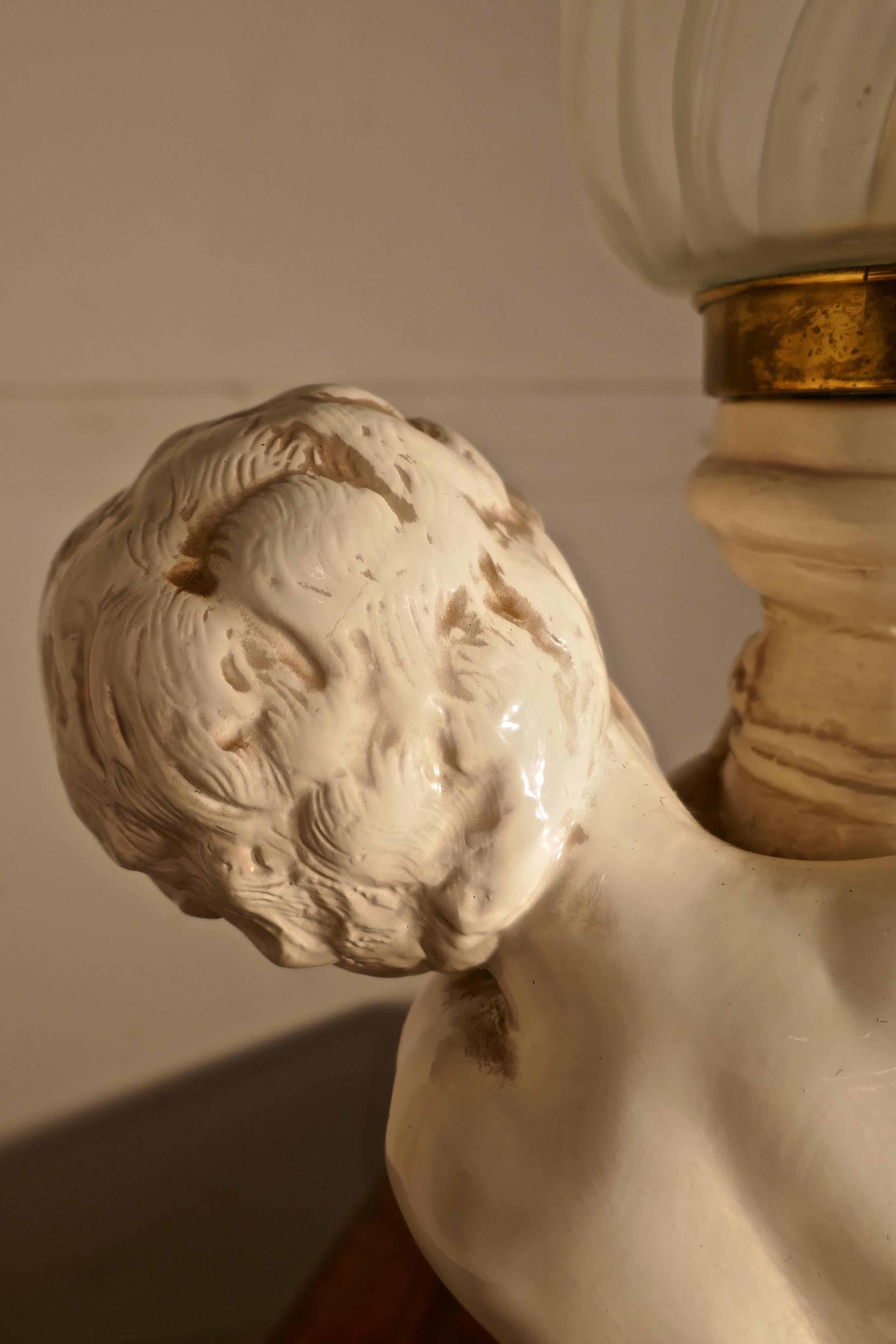 Ceramic Art Deco Cherub or Putti Table Lamp in the Form   For Sale