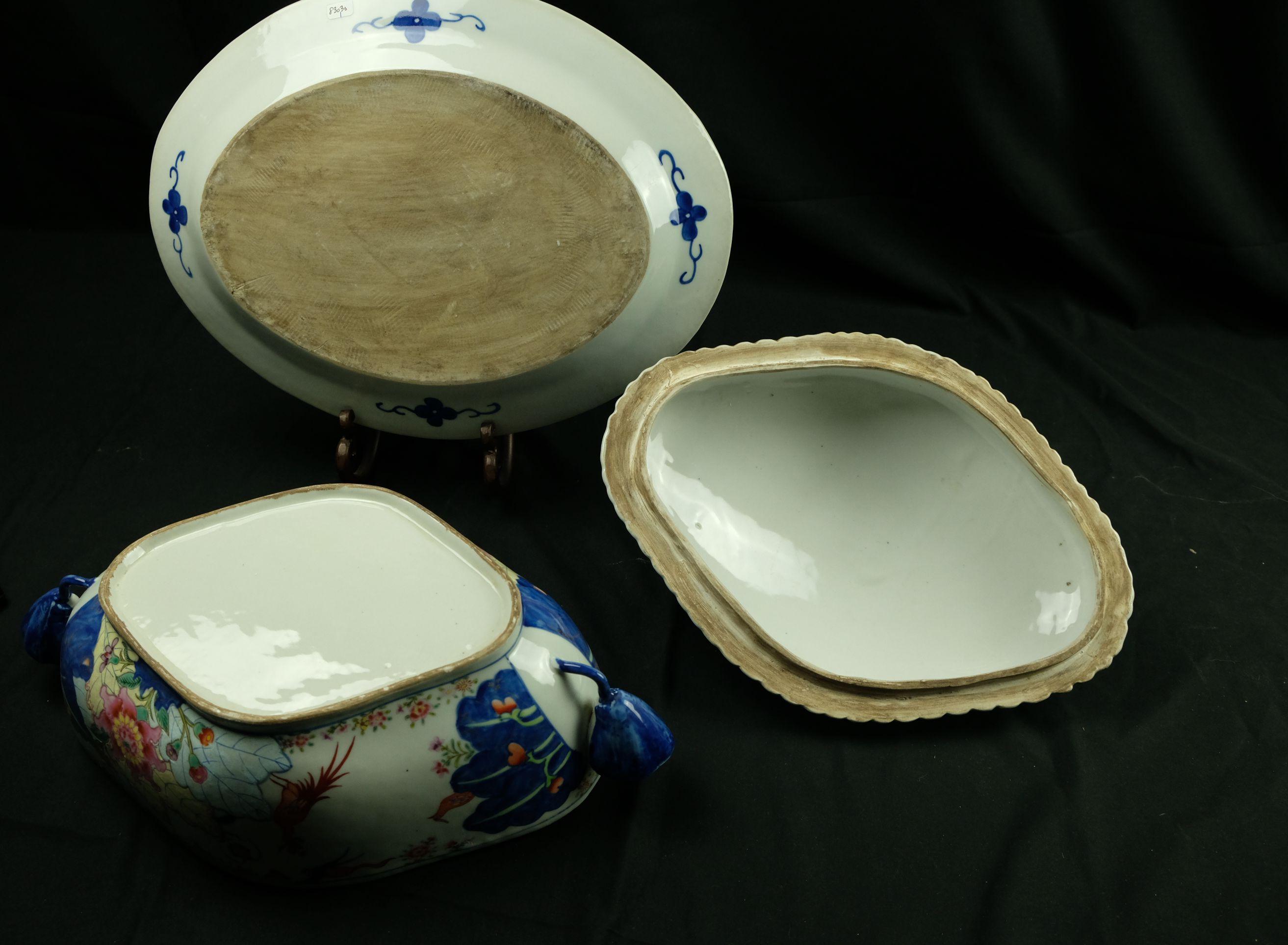 Large Chinese Antique Famille Rose Tobacco Leaf Porcelain Tureen & Platter 5