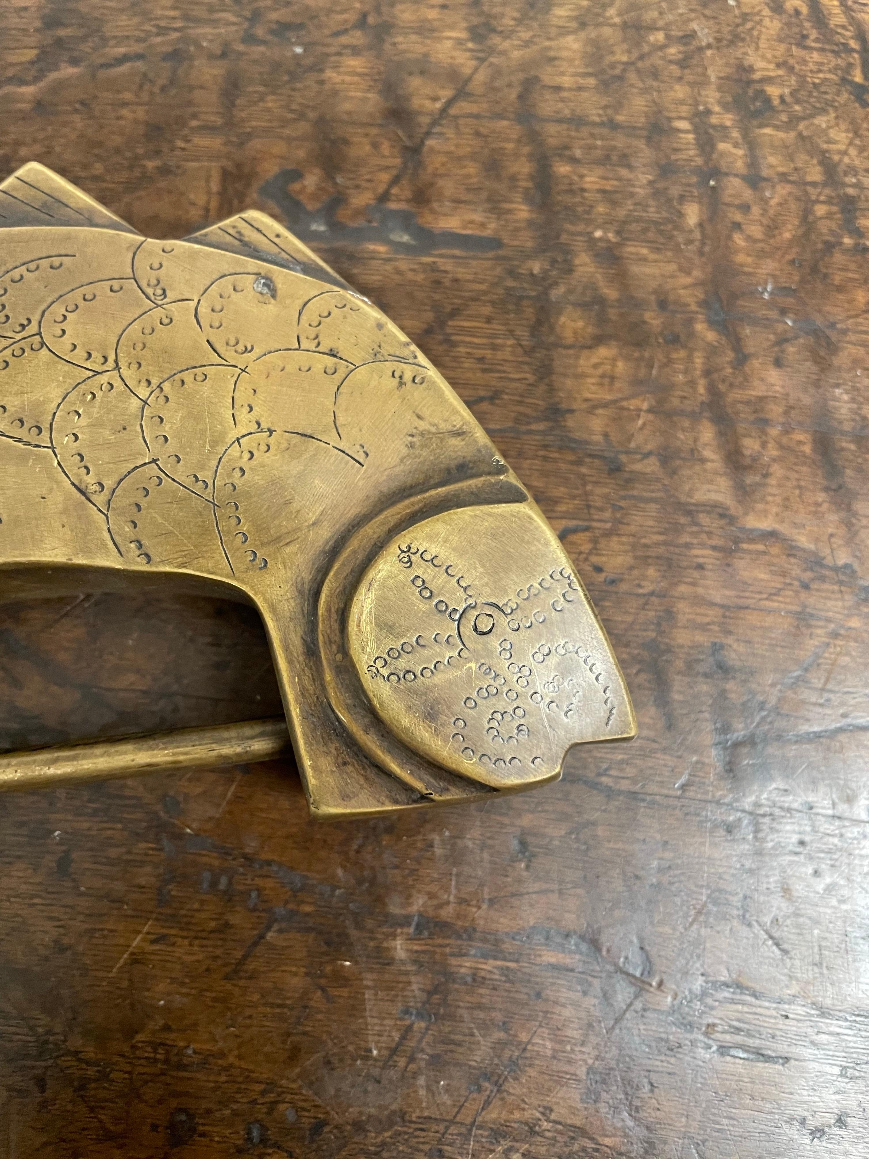 Qing A Large Chinese Brass Fish Lock with Key, Early 20th Century For Sale