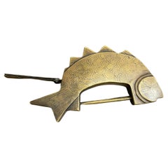 A Large Chinese Brass Fish Lock with Key, Early 20th Century