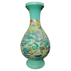 Large Chinese Carved Pear Shape Landscape Vase