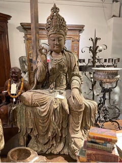 A Large Chinese Carved Wood Figure of Guanyin, Late Qing Dynasty