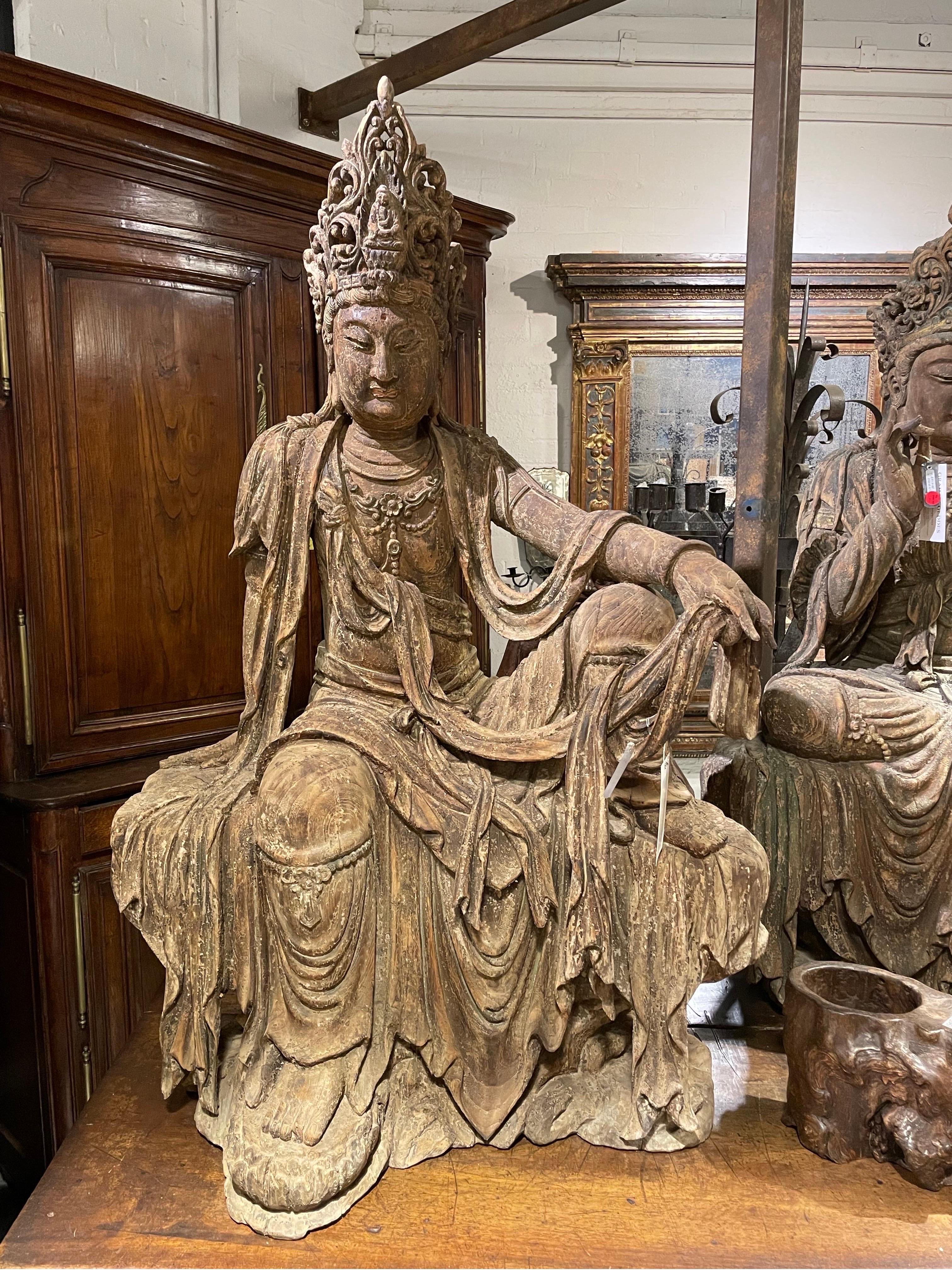 Description: 

A fine depiction of Guanyin, possessing the regal tranquillity that the Chinese Bodhisattva of compassion has come to be visually associated with. Marked by an urna signifying her spiritual enlightenment and crowned with a diadem