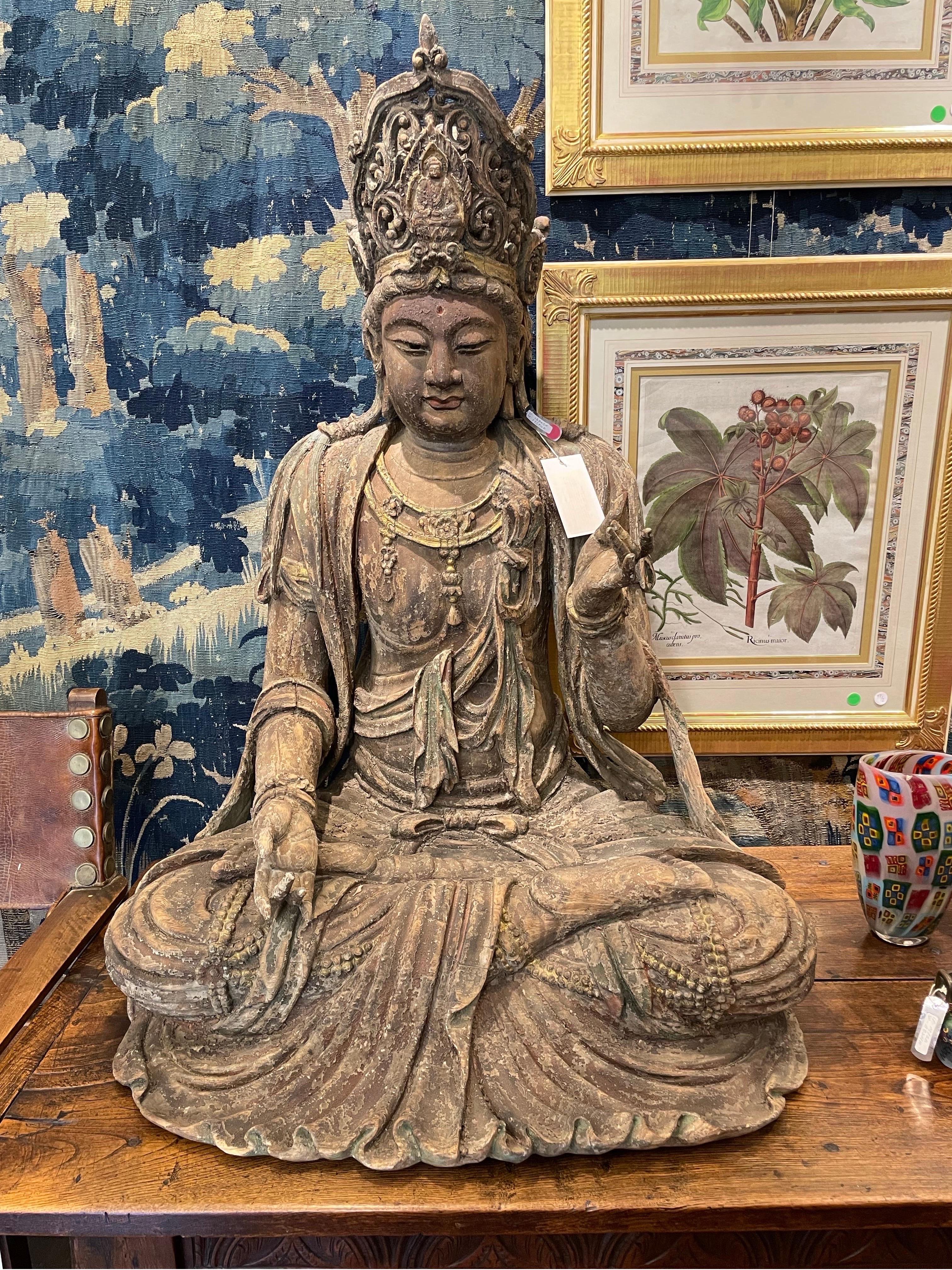 Description: 

A singular example of Guanyin. Deviating from the Bodhisattva’s conventional pose of ‘royal ease’, the figure is instead seated in the meditative padmasana, or ‘lotus position’, rendering this Guanyin something of a rarity.  An Apana