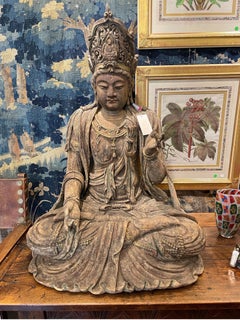 A Large Chinese Carved Wood Figure of Guanyin, Late Qing Dynasty