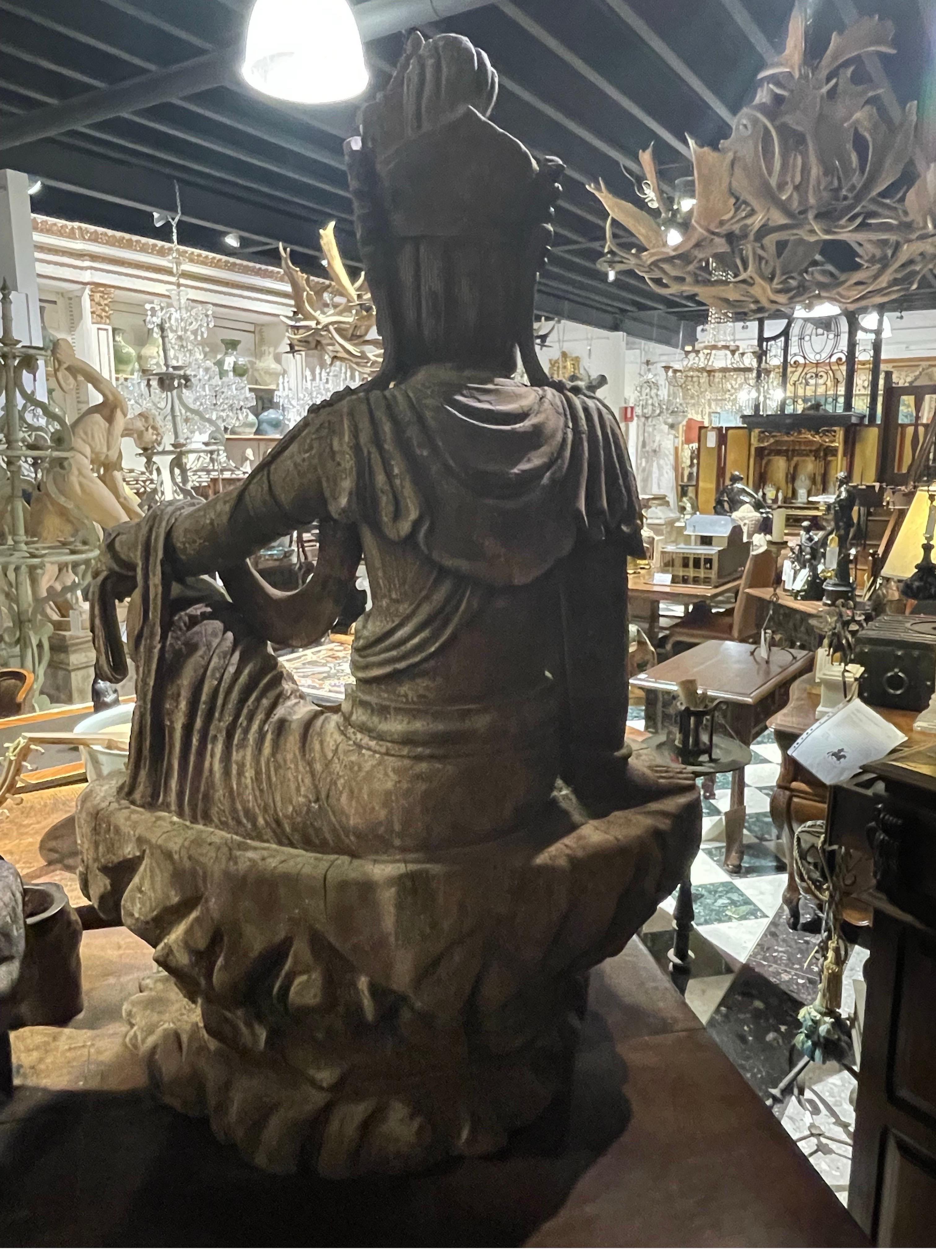 Hardwood A Large Chinese Carved Wood Figure of Guanyin, Late Qing Dynasty For Sale