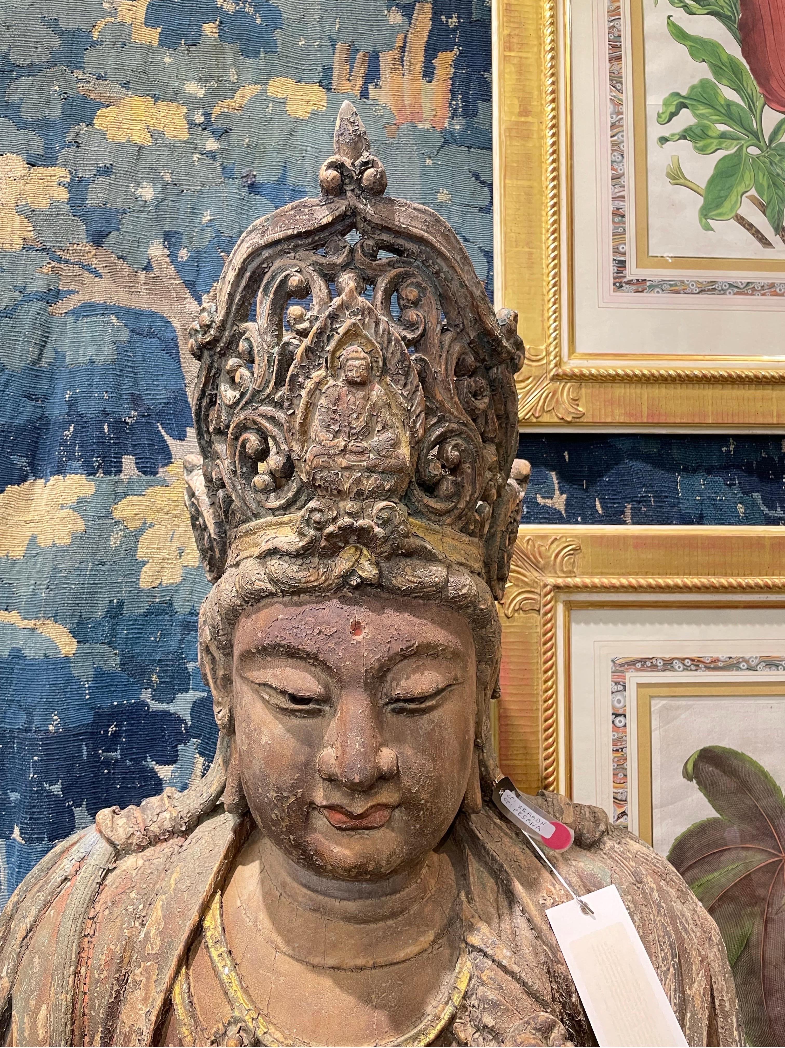 Hardwood A Large Chinese Carved Wood Figure of Guanyin, Late Qing Dynasty For Sale