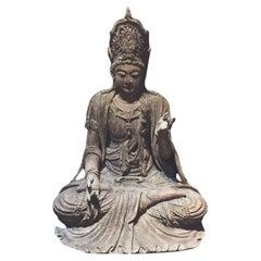 A Large Chinese Carved Wood Figure of Guanyin, Late Qing Dynasty