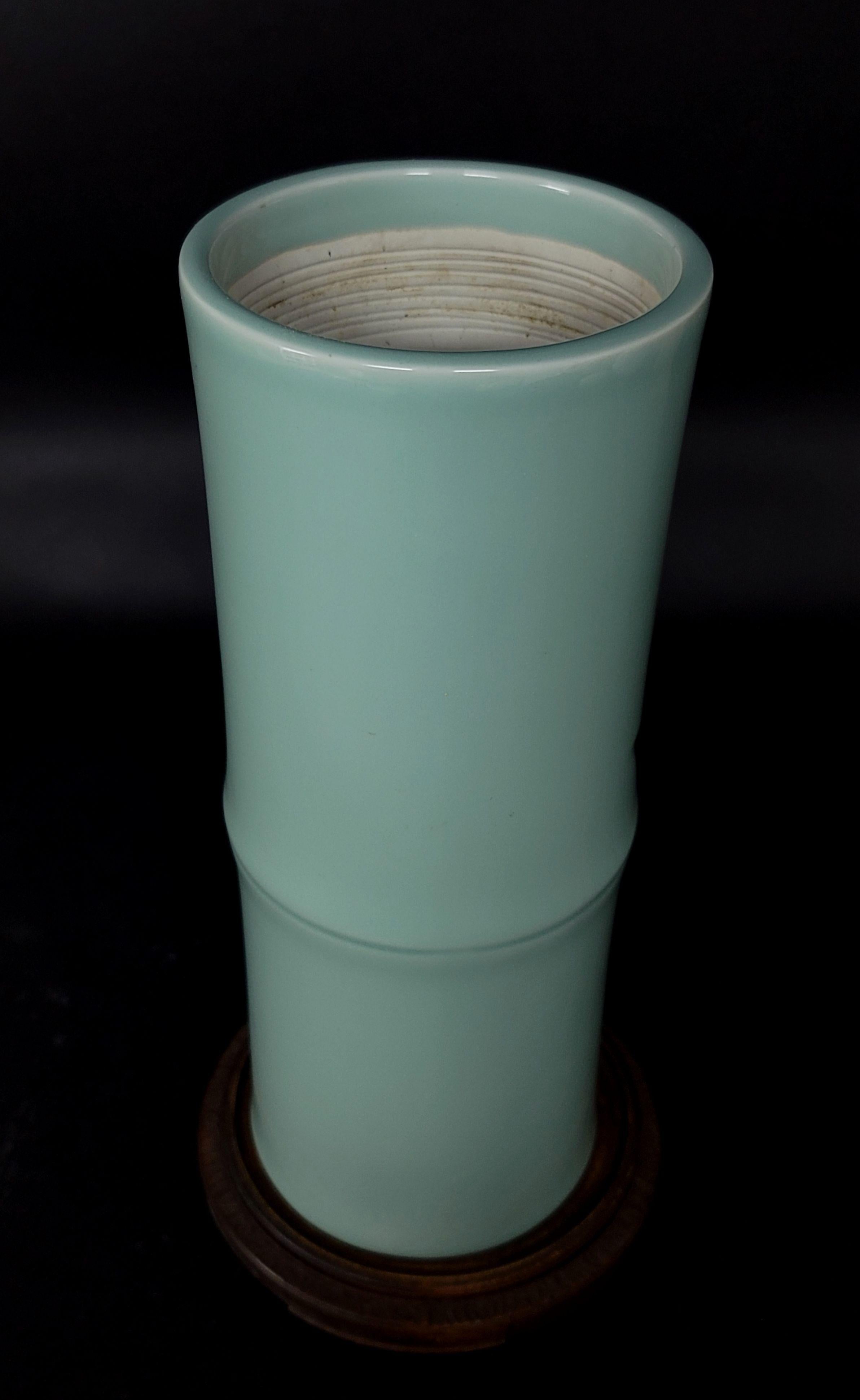 Large Chinese Celadon Glazed Bamboo Hat Vase In Excellent Condition In Norton, MA