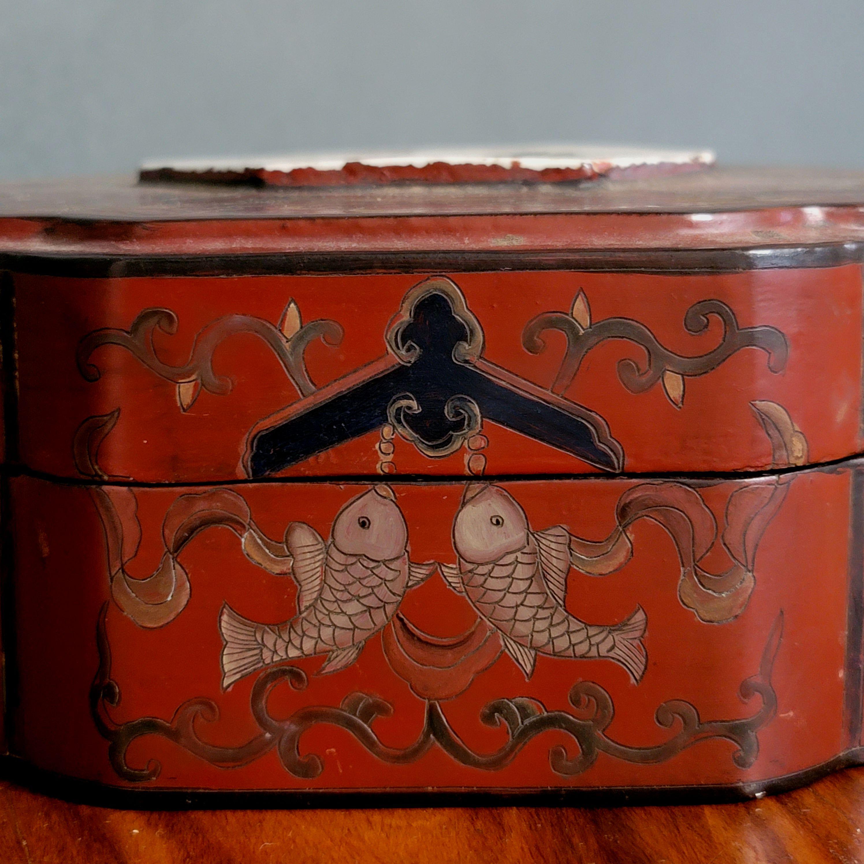 20th Century Large Chinese Gilt Lacquered Box with Porcelain Medallion For Sale