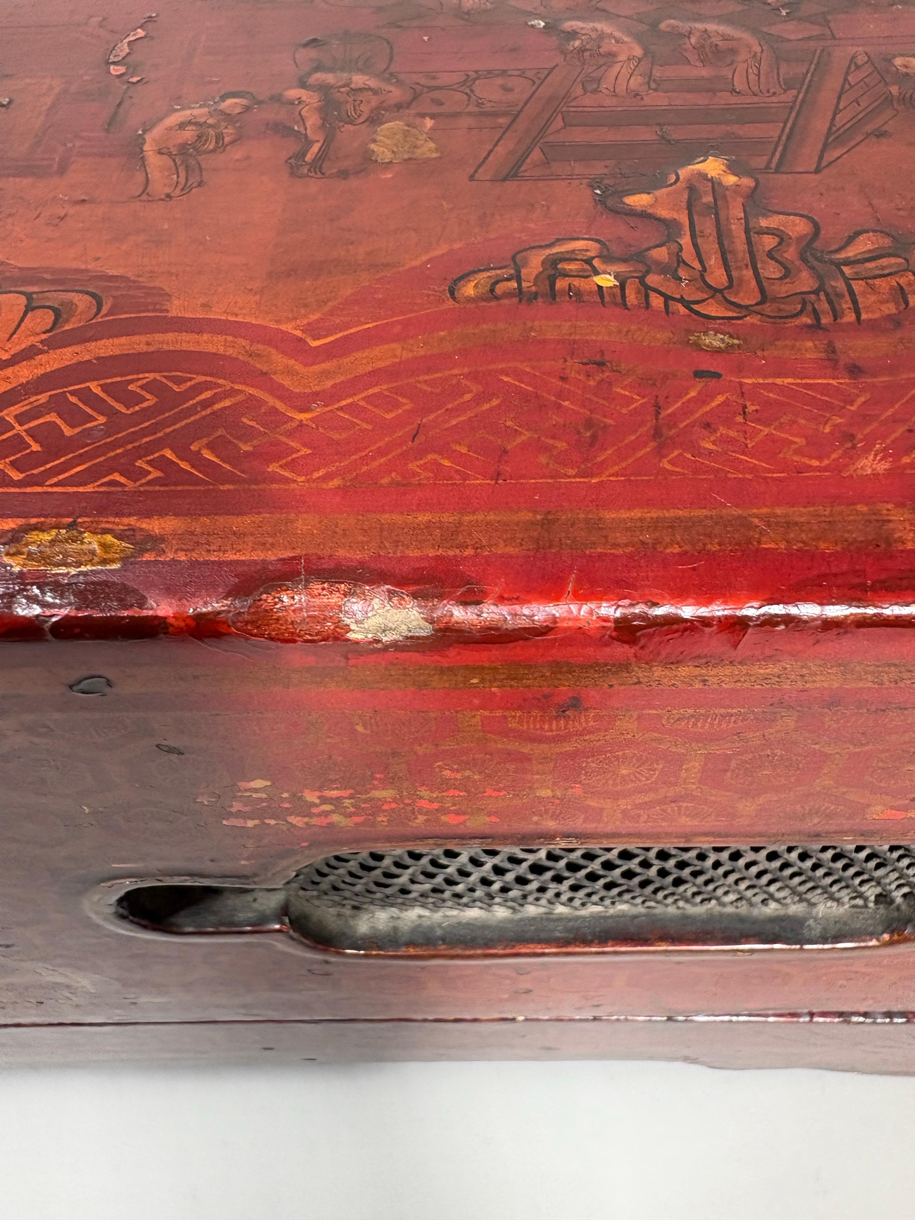 A Large Chinese Qing Dynasty gilt-decorated red lacquer box and cover im Angebot 11