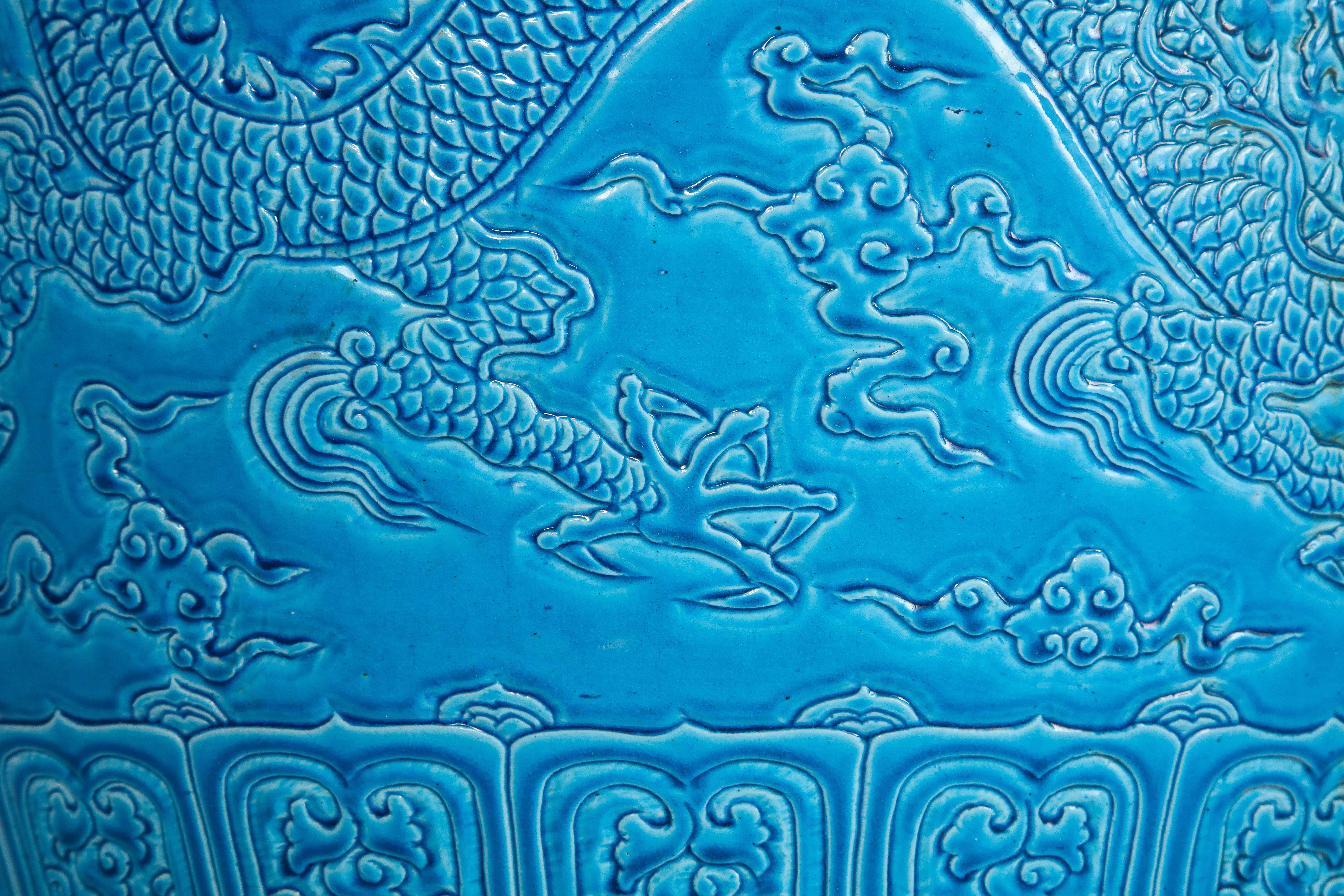 Large Chinese Turquoise Blue Ground Five-Claw Dragon Planter/Jardinière 2