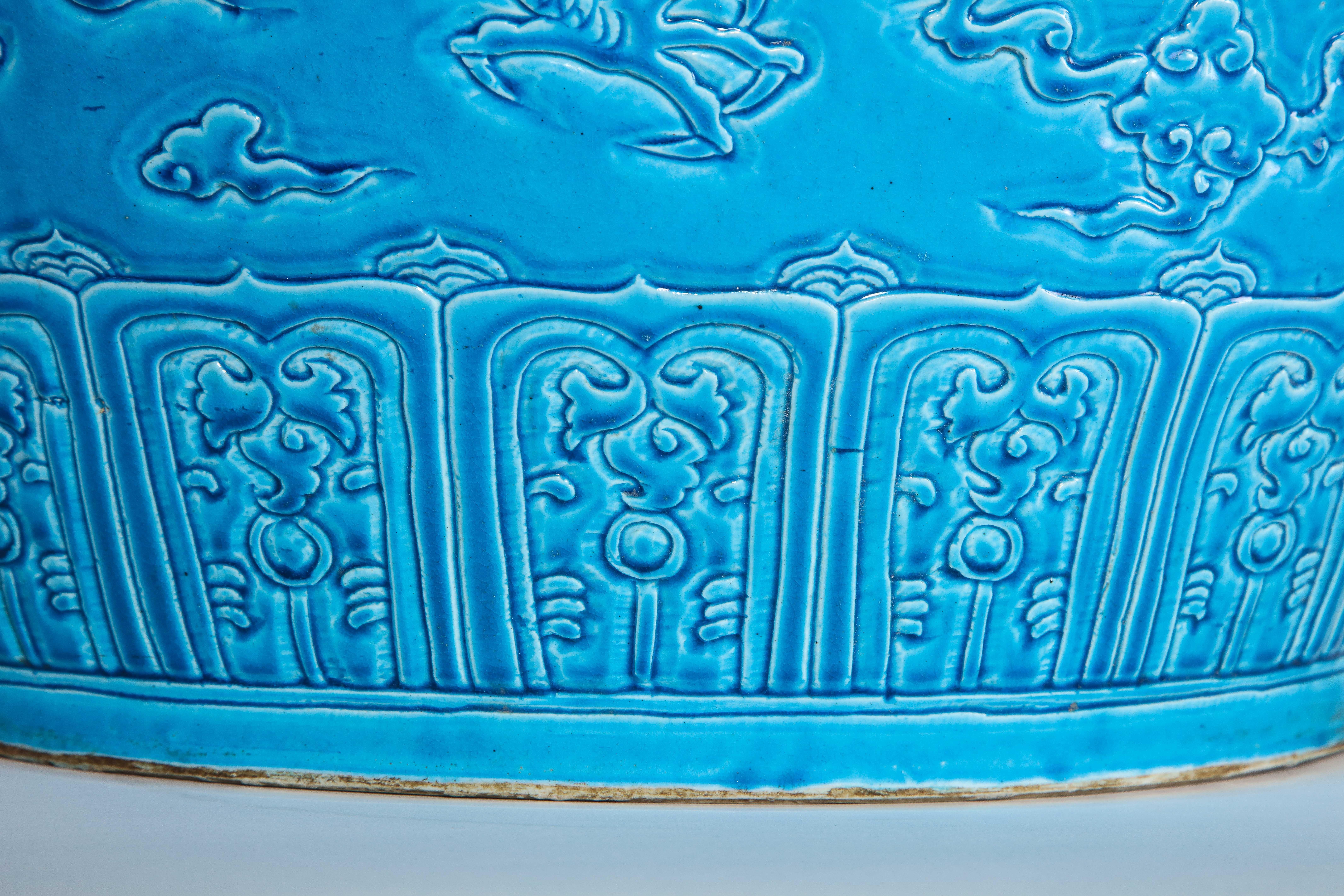 Mid-19th Century Large Chinese Turquoise Blue Ground Five-Claw Dragon Planter/Jardinière