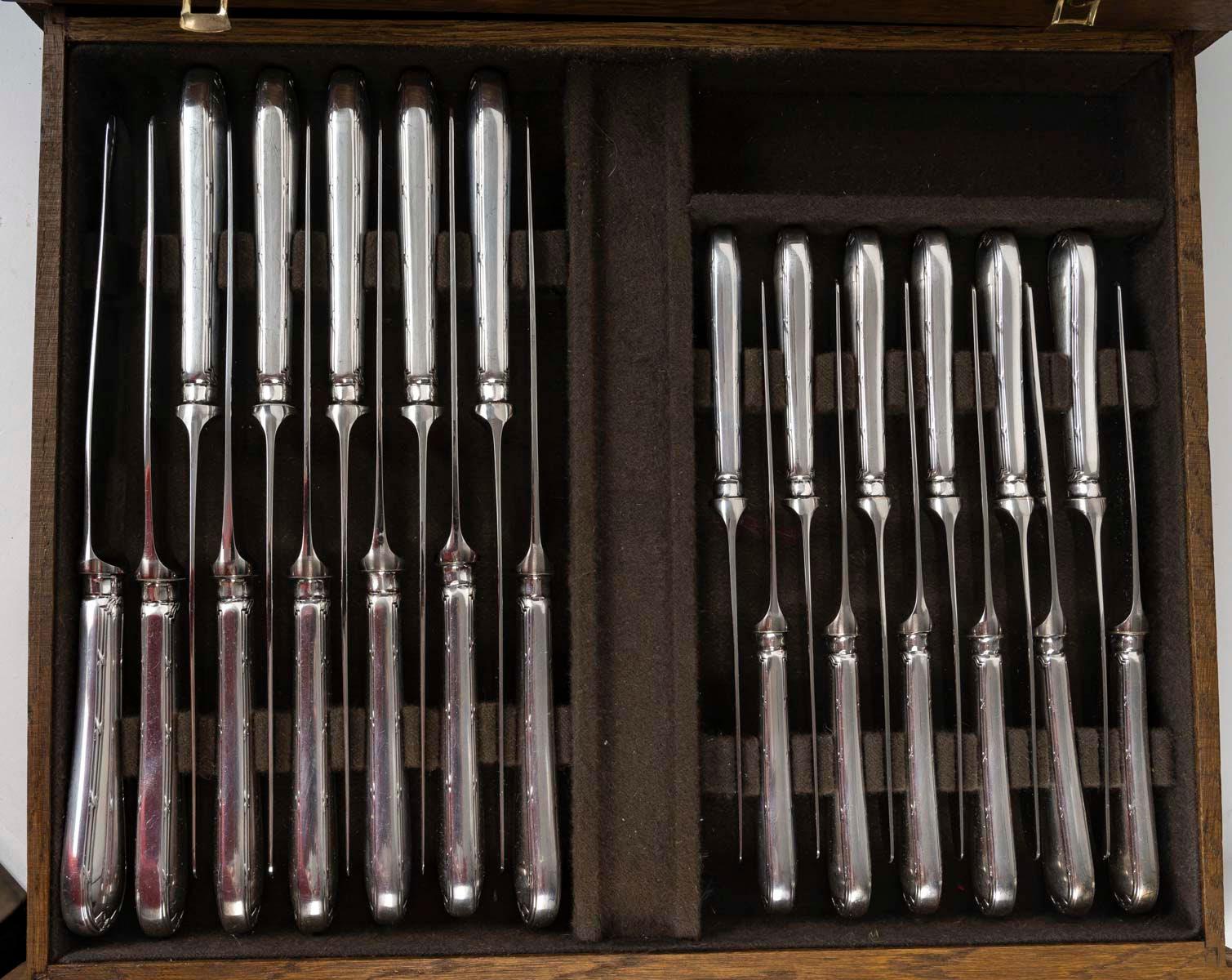 Art Deco A Large Christofle Service in a Patinated Wooden Box, 63 Pieces, Full.