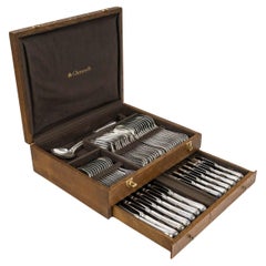 A Large Christofle Service in a Patinated Wooden Box, 63 Pieces, Full.