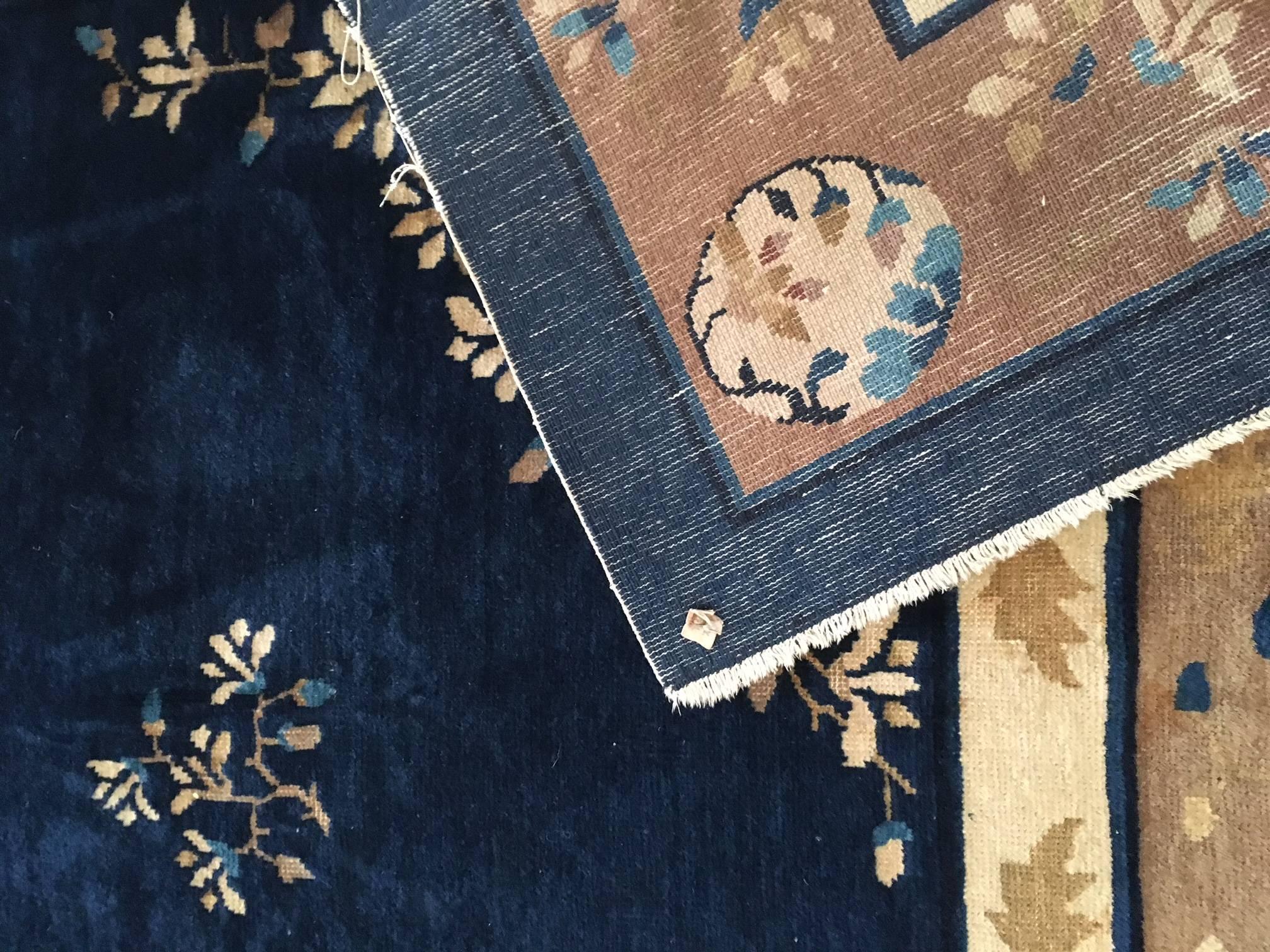 Large Antique Peking Carpet of Imperial Blue Color For Sale 3
