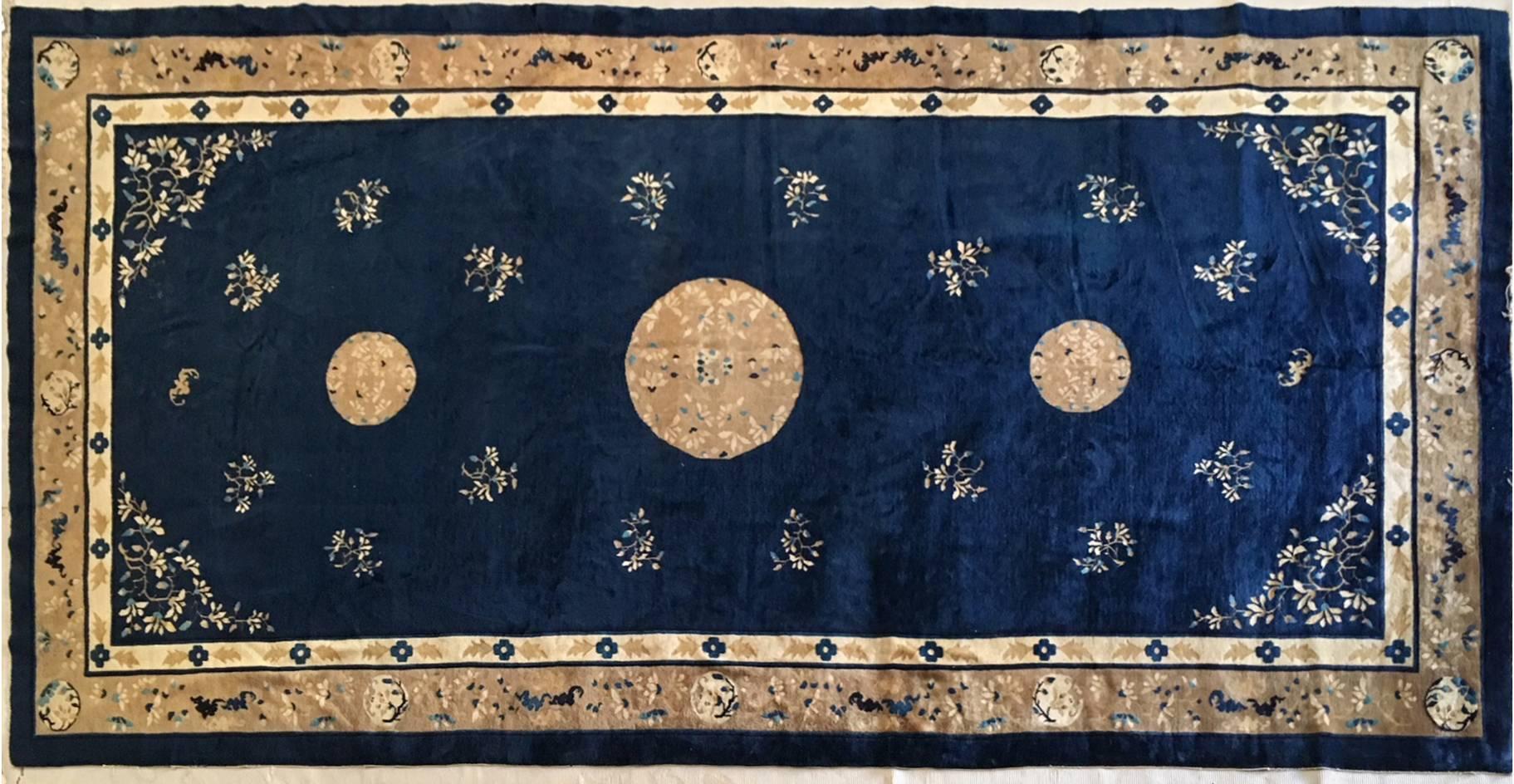 Chinoiserie Large Antique Peking Carpet of Imperial Blue Color For Sale