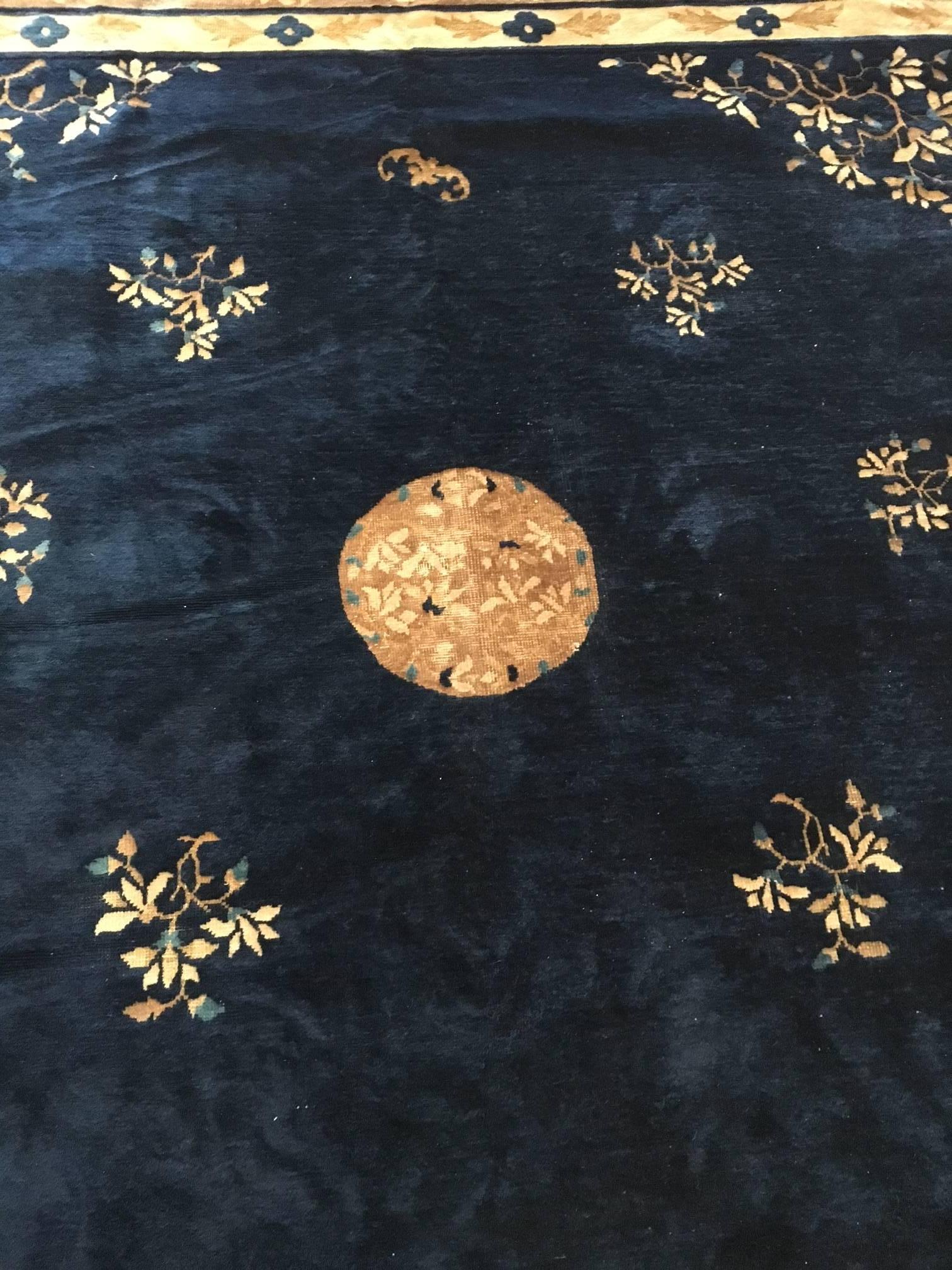 Chinese Large Antique Peking Carpet of Imperial Blue Color For Sale
