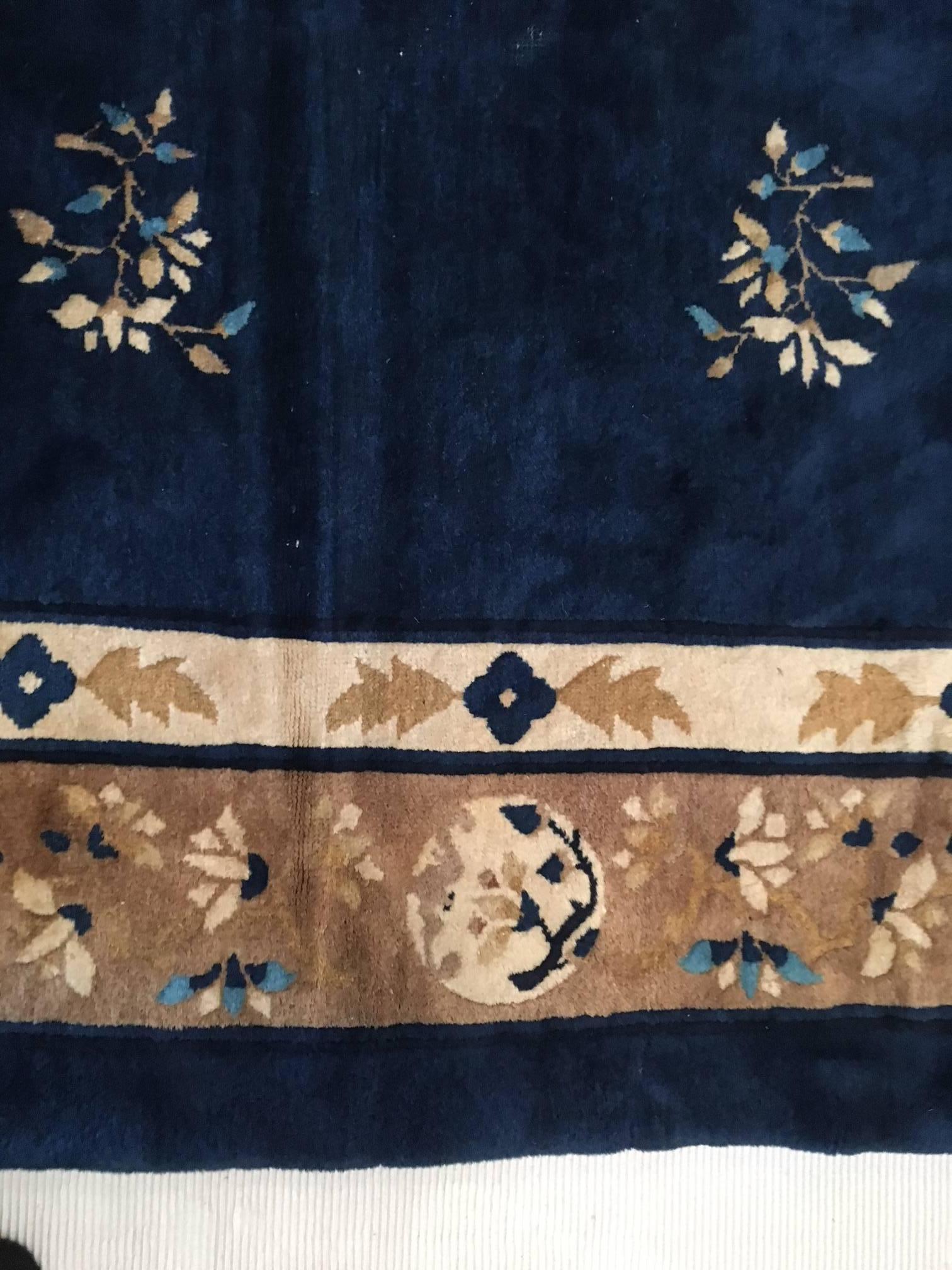 Wool Large Antique Peking Carpet of Imperial Blue Color For Sale