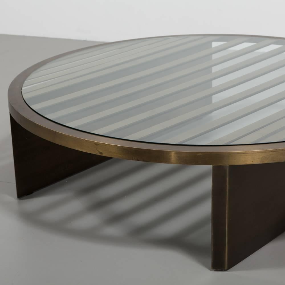Late 20th Century Large Circular Bronze Framed Coffee Table with Glass Top, 1980s