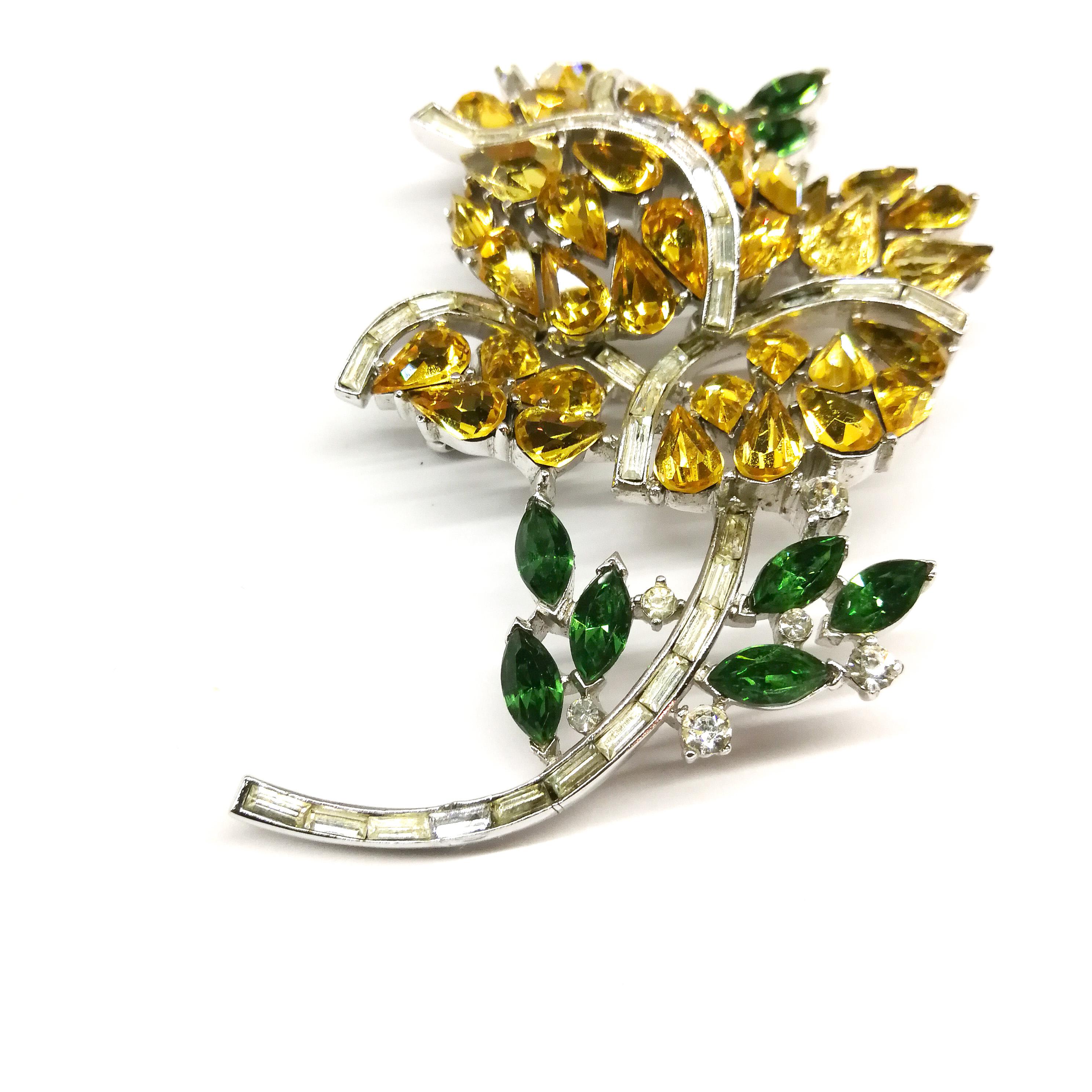 A large citrine, emerald and clear paste 'rose' brooch, Trifari, USA, 1950s 1