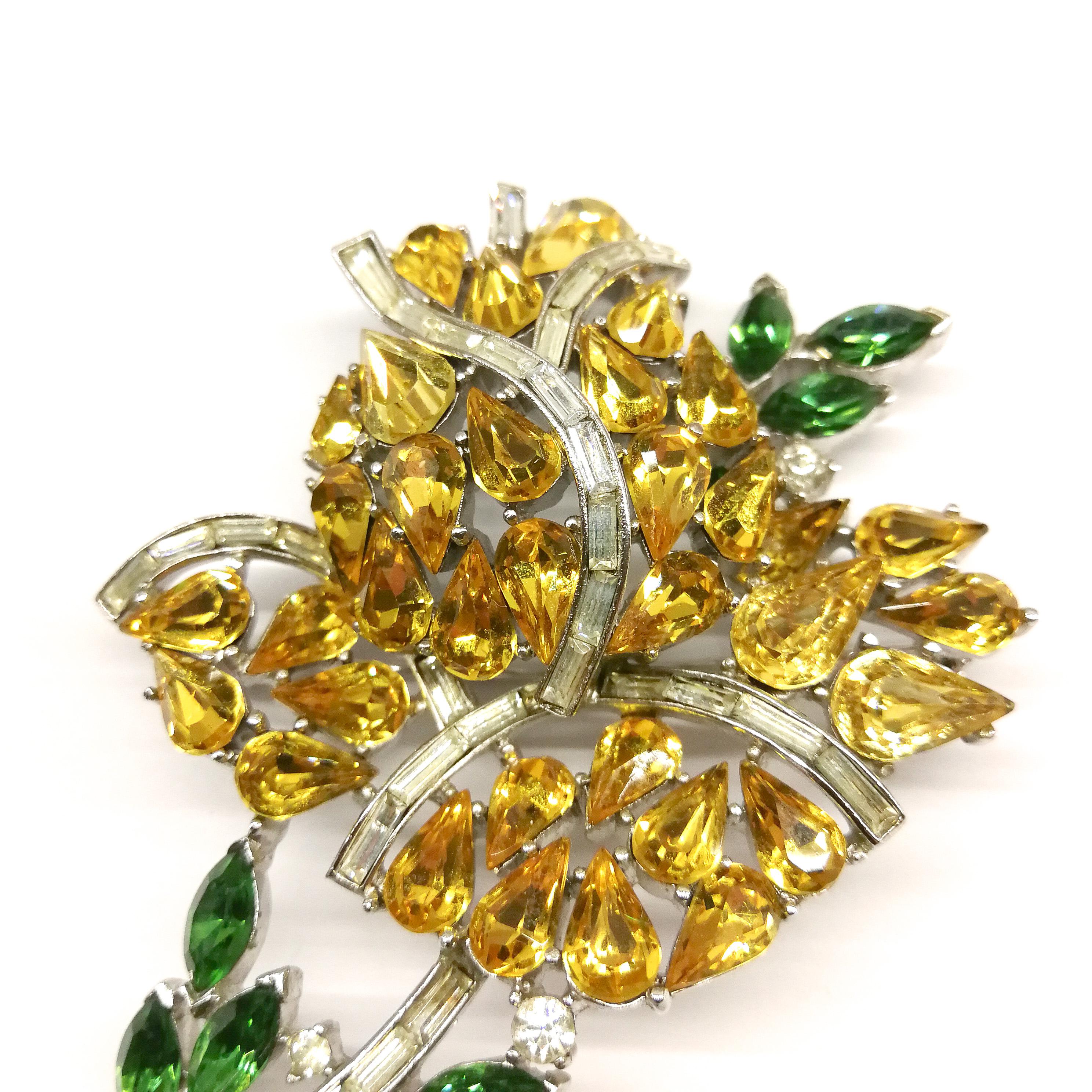 A large citrine, emerald and clear paste 'rose' brooch, Trifari, USA, 1950s 3