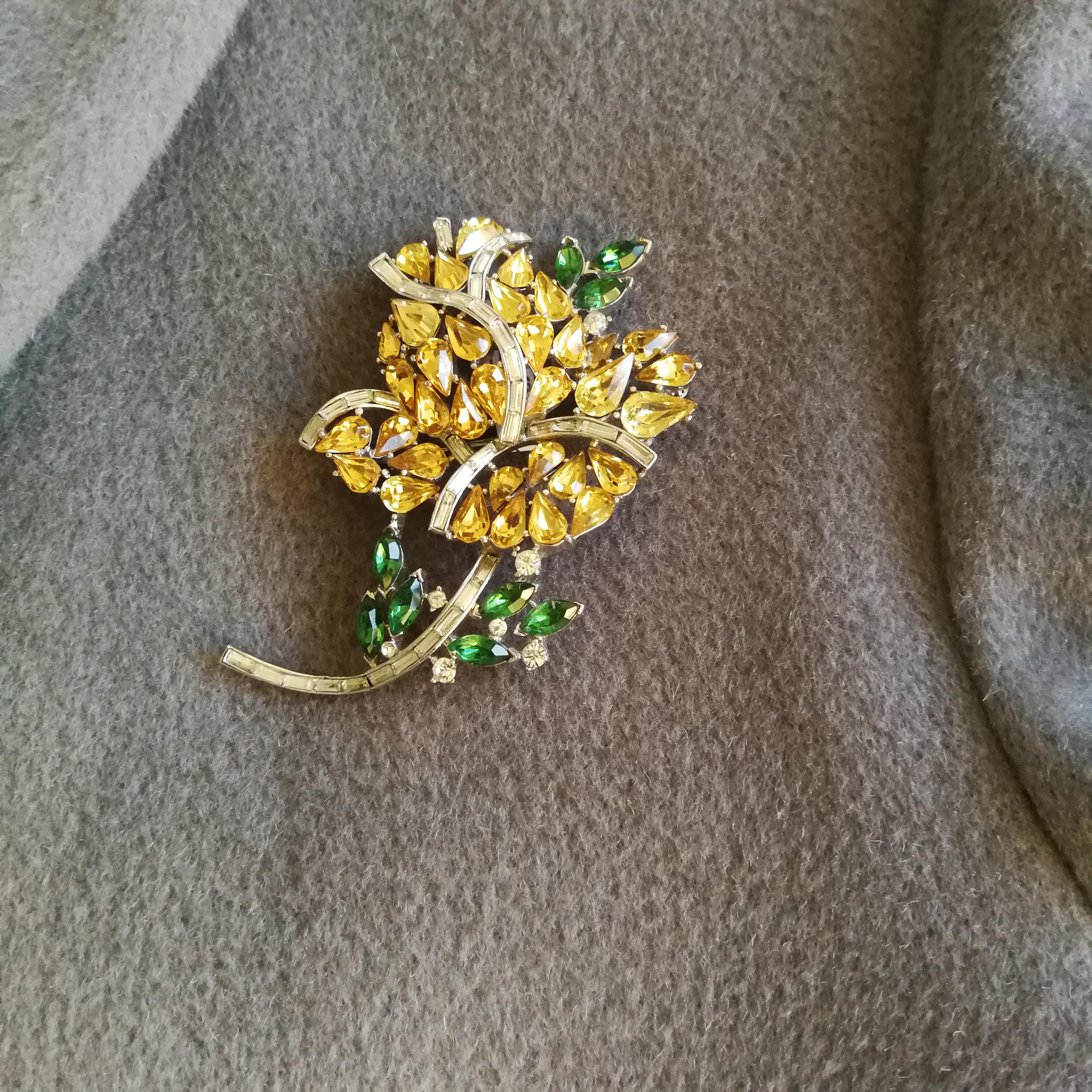 A large citrine, emerald and clear paste 'rose' brooch, Trifari, USA, 1950s 5