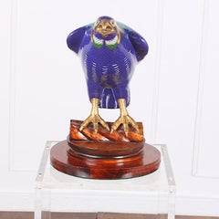 Large Cobalt Blue Cloisonne Hawk with Gilt Details