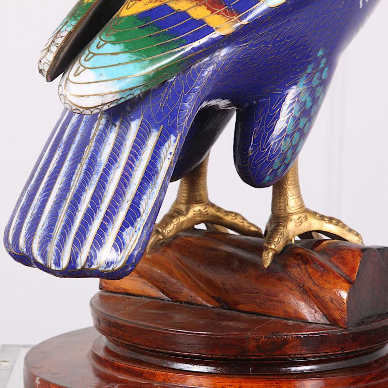Large Cobalt Blue Cloisonne Hawk with Gilt Details In Good Condition In Vancouver, British Columbia