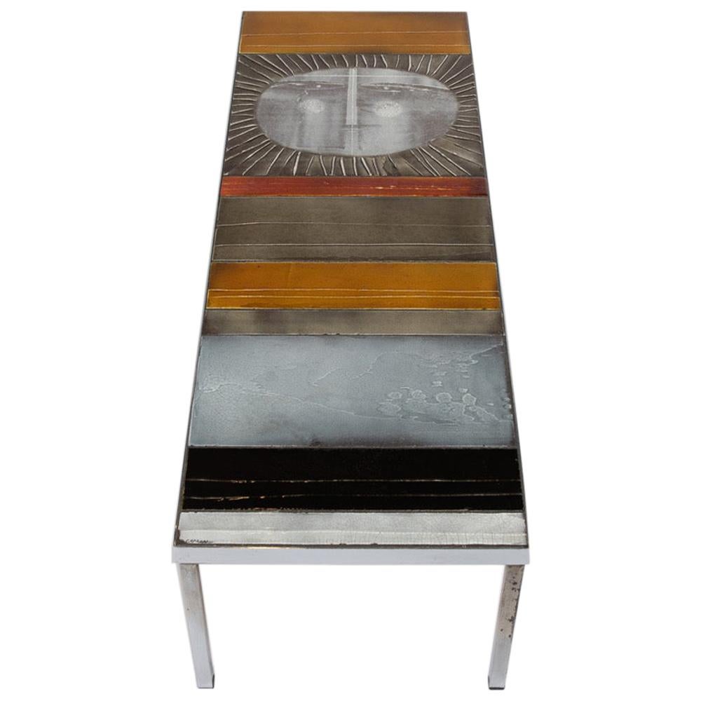 Large Cocktail Table "Table au soleil" Steel, Ceramic Tiles