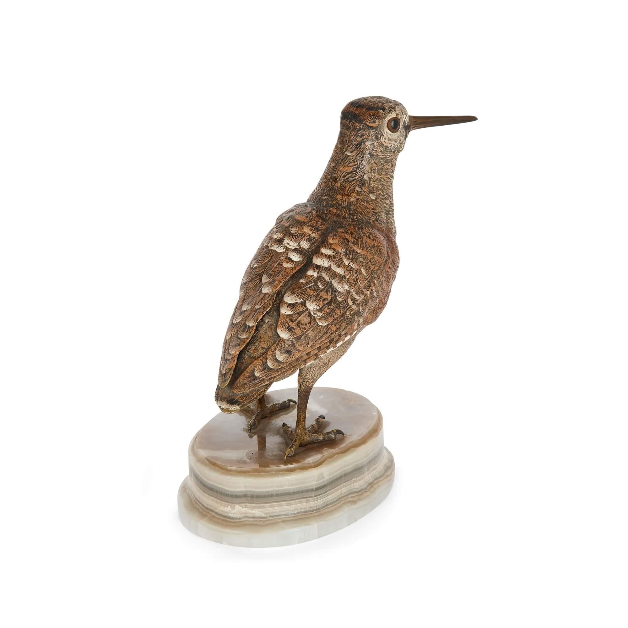 Modern Large Cold Painted Bronze Viennese Model of a Woodcock by Bergman