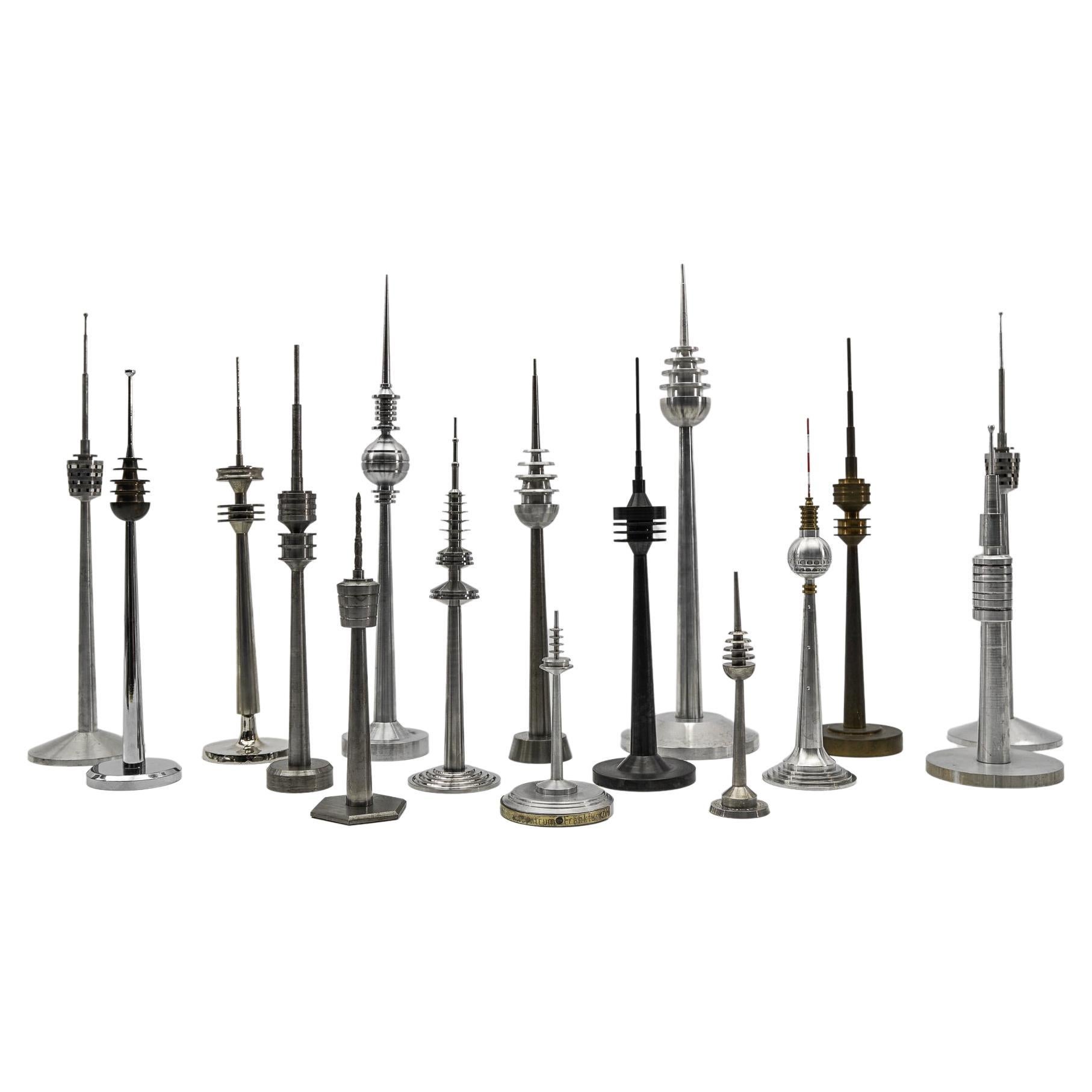 Large Collection of 16 Different Tv-Towers Made in Metal, Steel and Aluminium