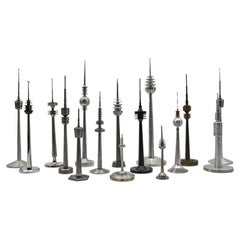A Large Collection of 16 Different TV-Towers made in Metal, Steel and Aluminium